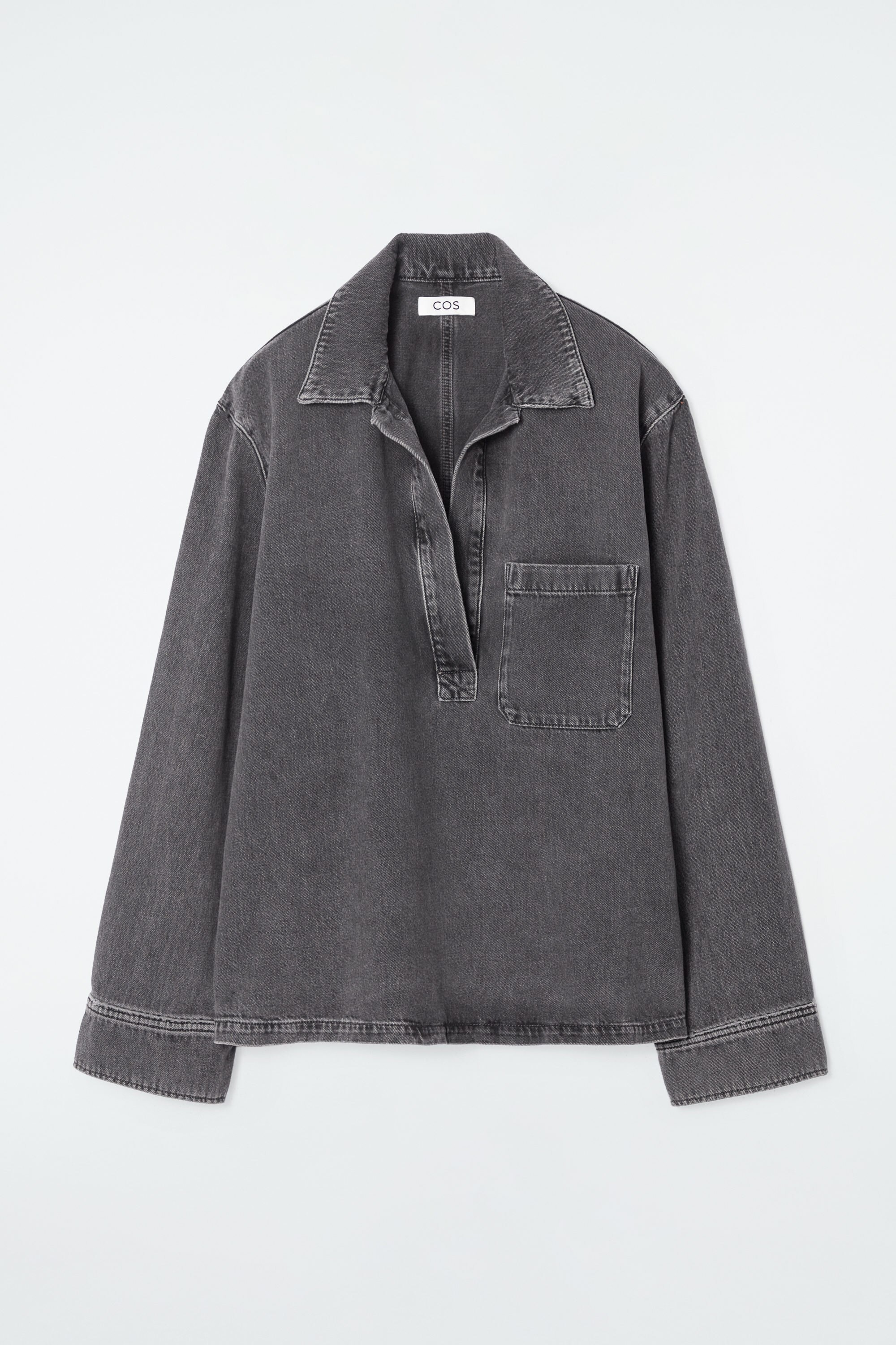 OPEN-COLLAR DENIM SHIRT - WASHED BLACK | COS
