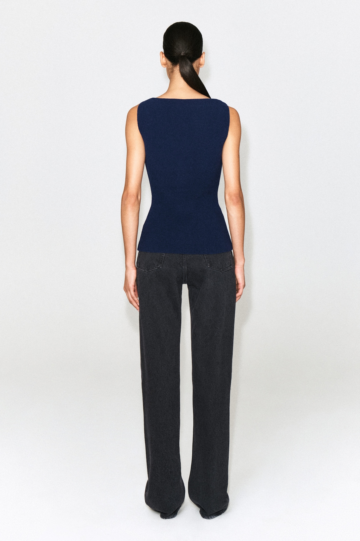 COTTON-BLEND CREPE VEST — NAVY