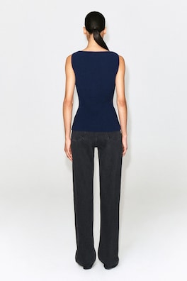 COTTON-BLEND CREPE VEST — NAVY 5