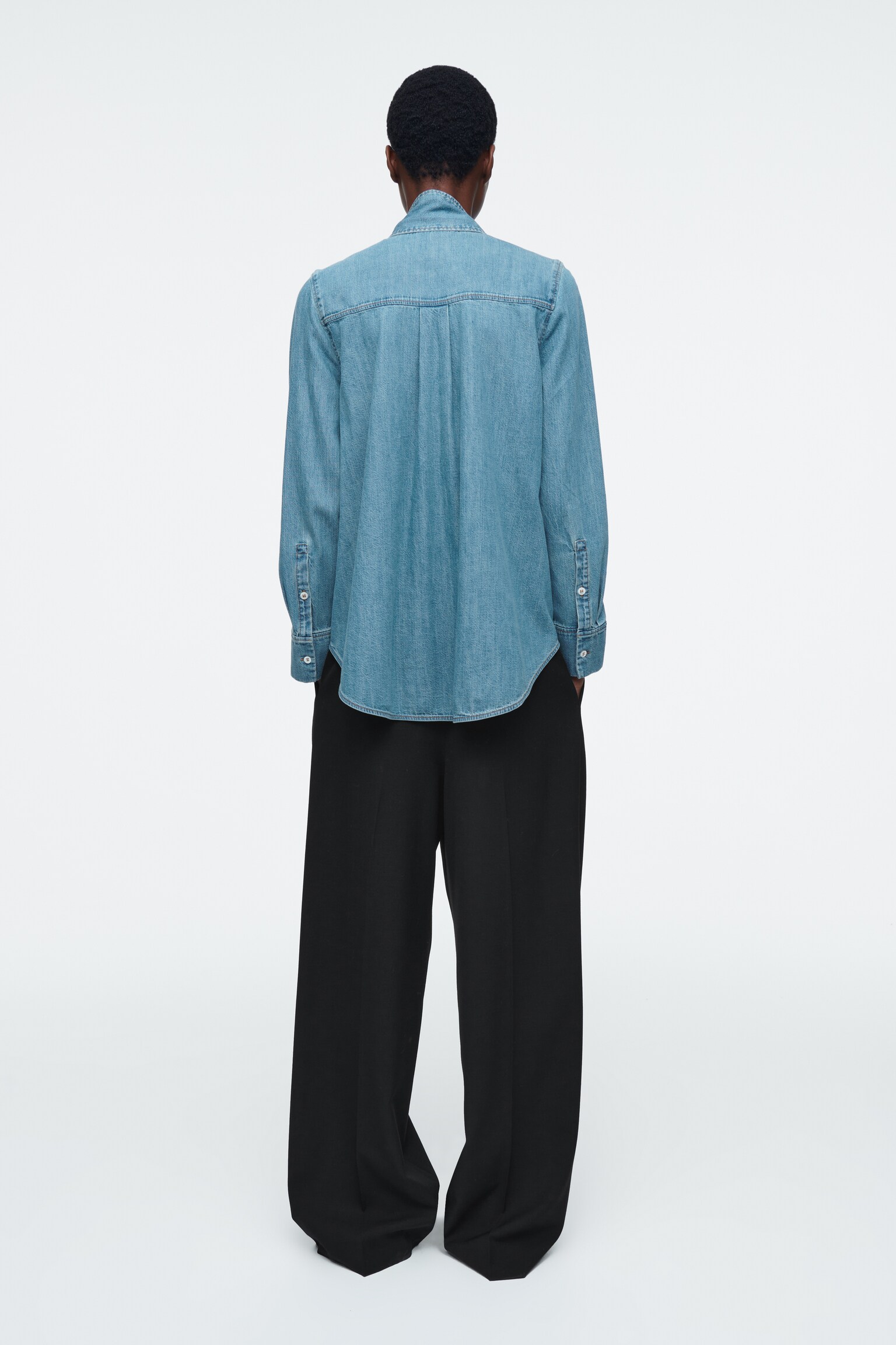 BLOUSE EN DENIM ENCOLURE À NOUER - BLEU POUDRÉ - 6