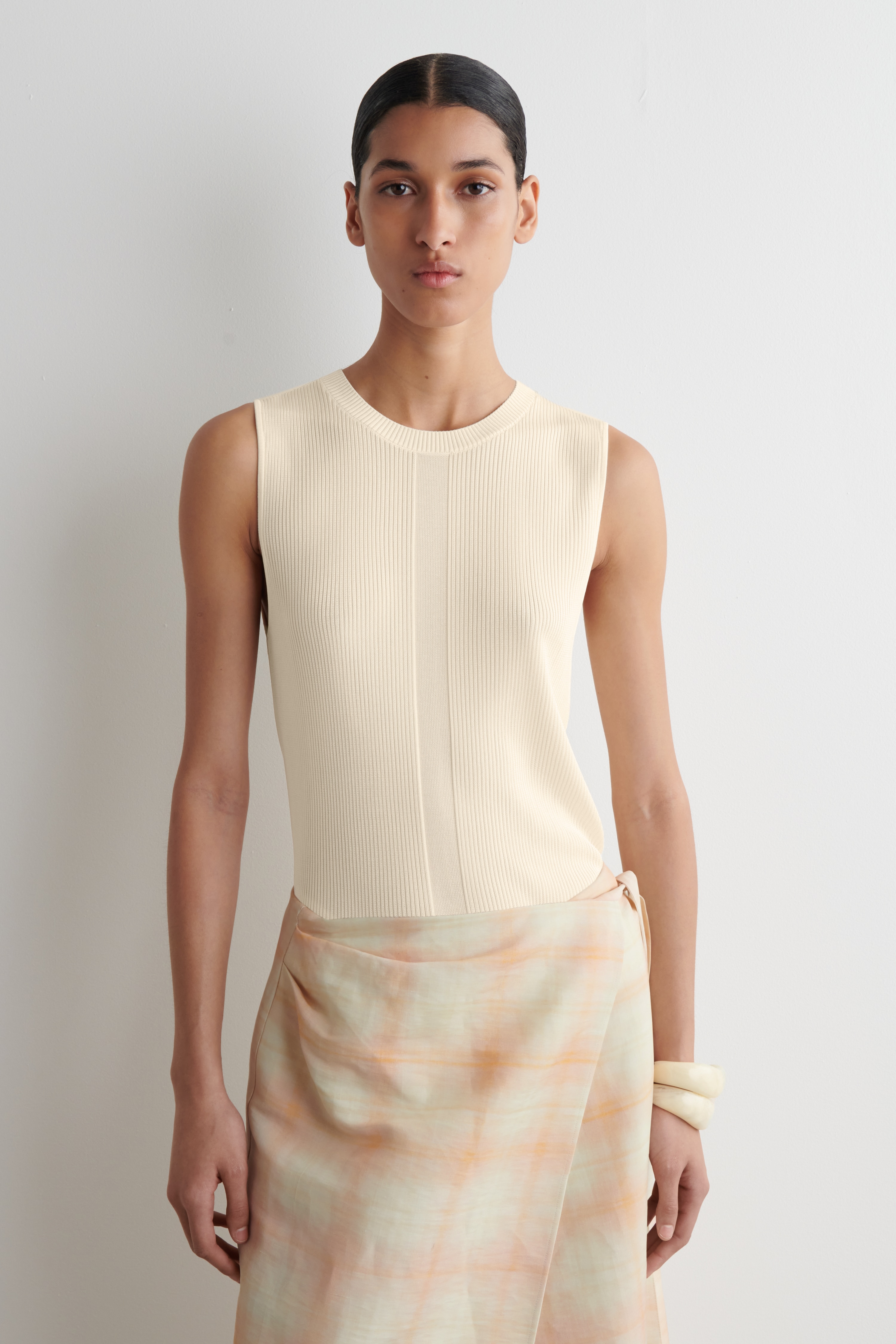 TANKTOP AUS RIPPSTRICK - ECRU/NAVYBLAU/ELFENBEIN/GESTREIFT/ORANGE