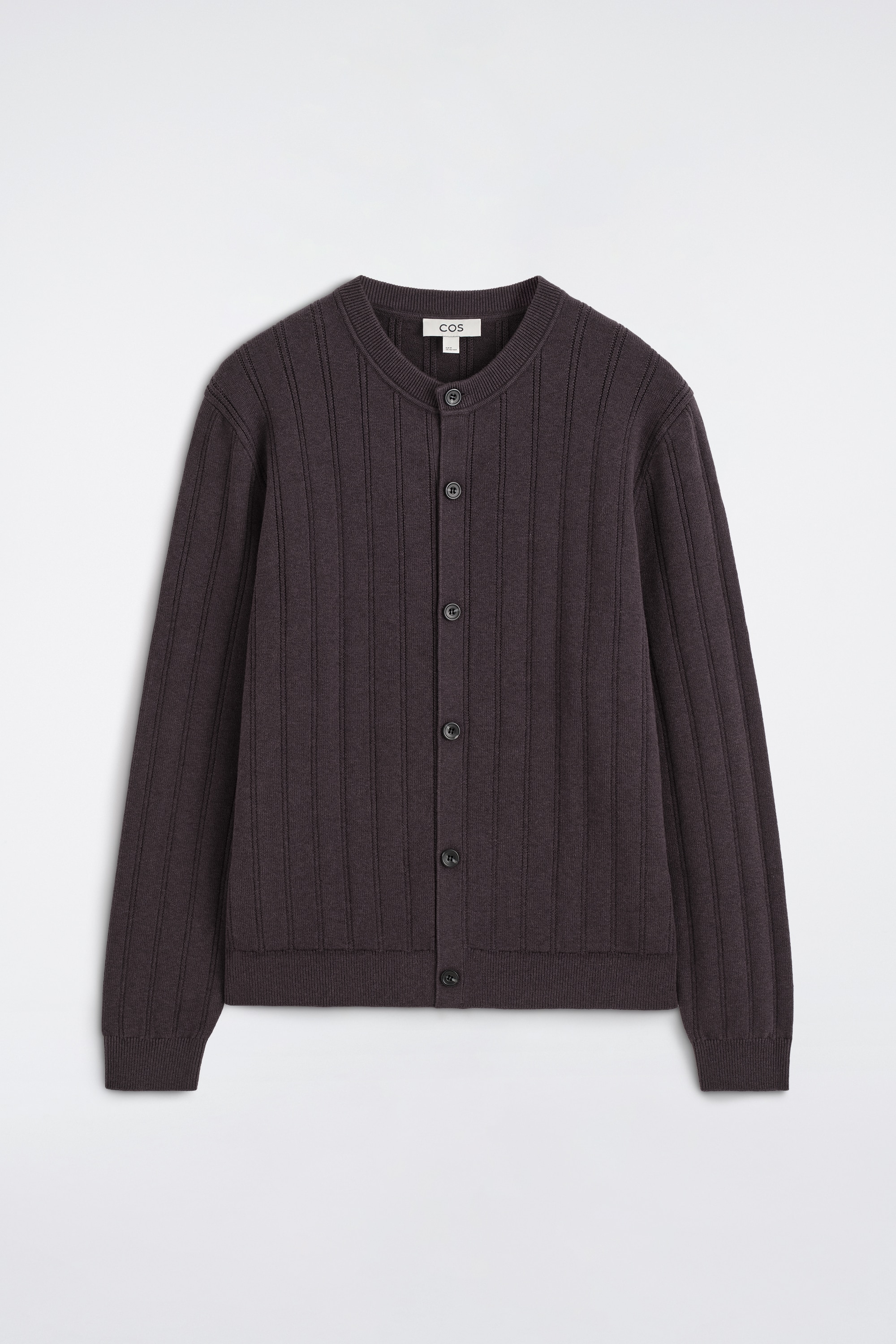 RIBBED WOOL-COTTON CARDIGAN - חום
