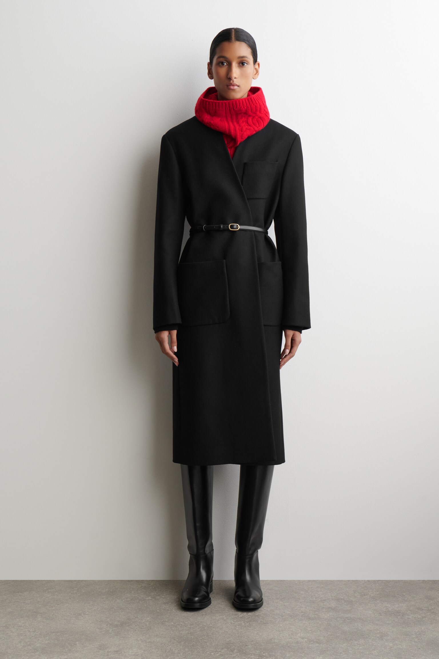 CABLE-KNIT WOOL-CASHMERE SNOOD - RED/CREAM - 3