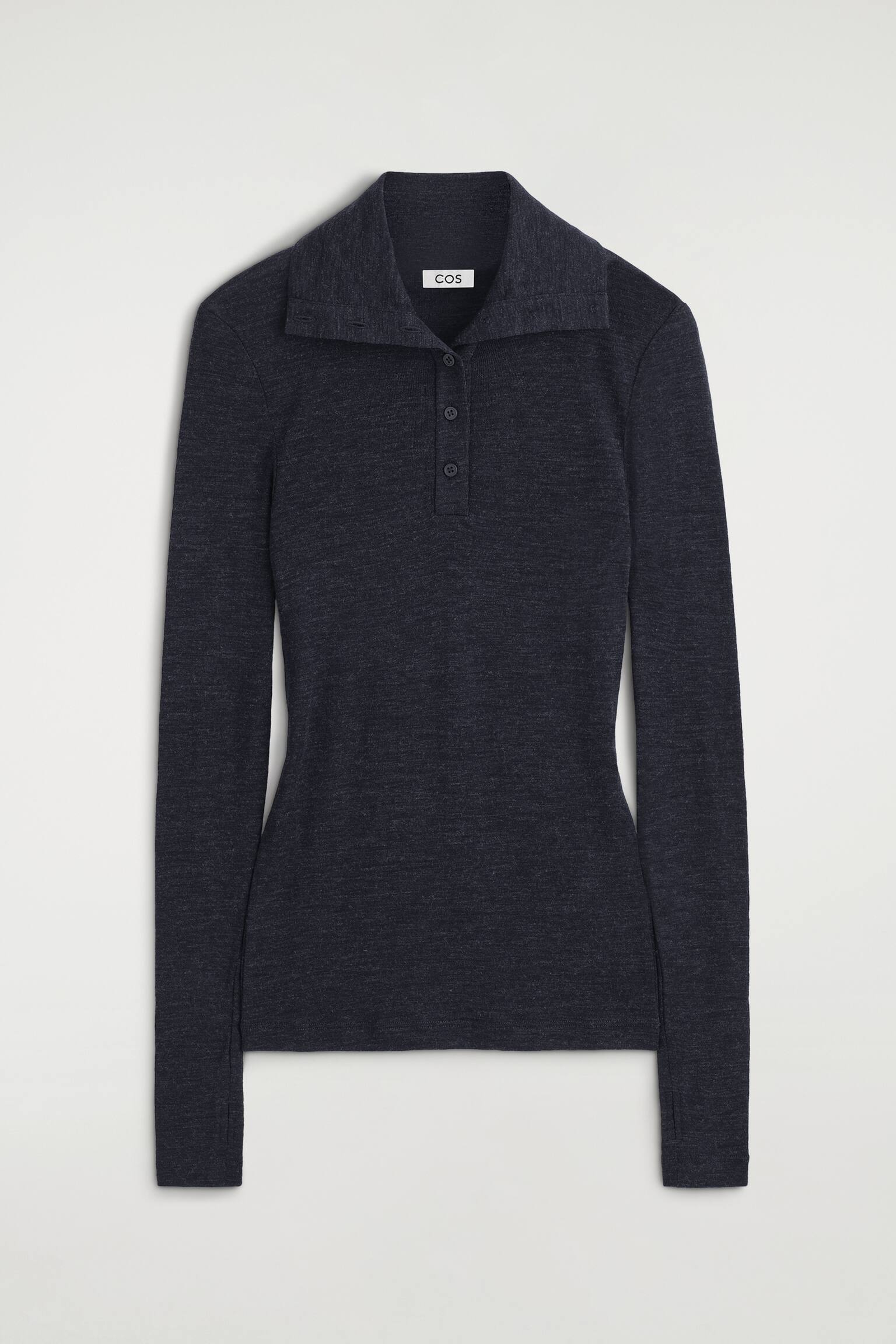 MERINO WOOL BUTTONED FUNNEL-NECK TOP - 1