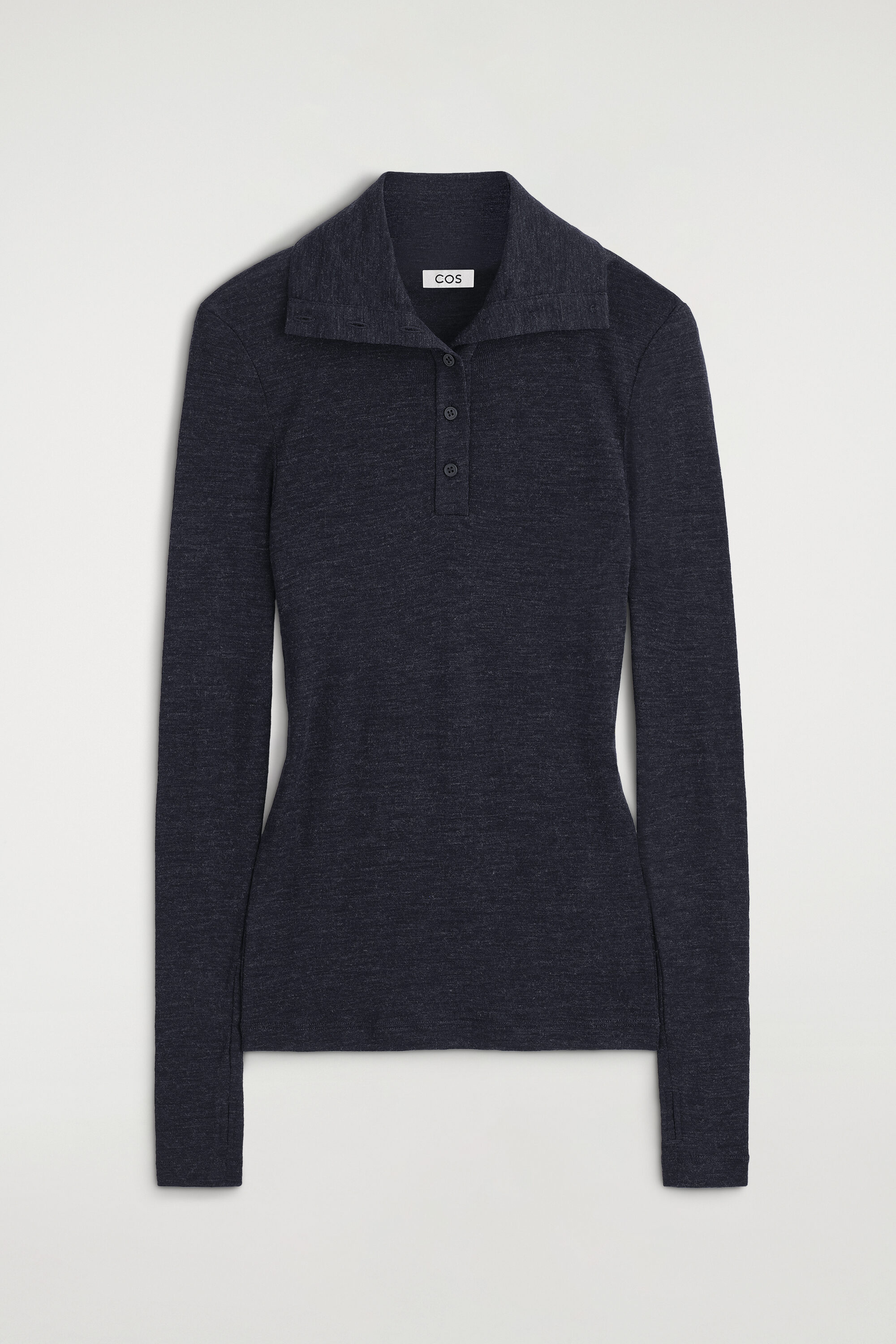 MERINO WOOL BUTTONED MOCK-NECK TOP thumbnail 7