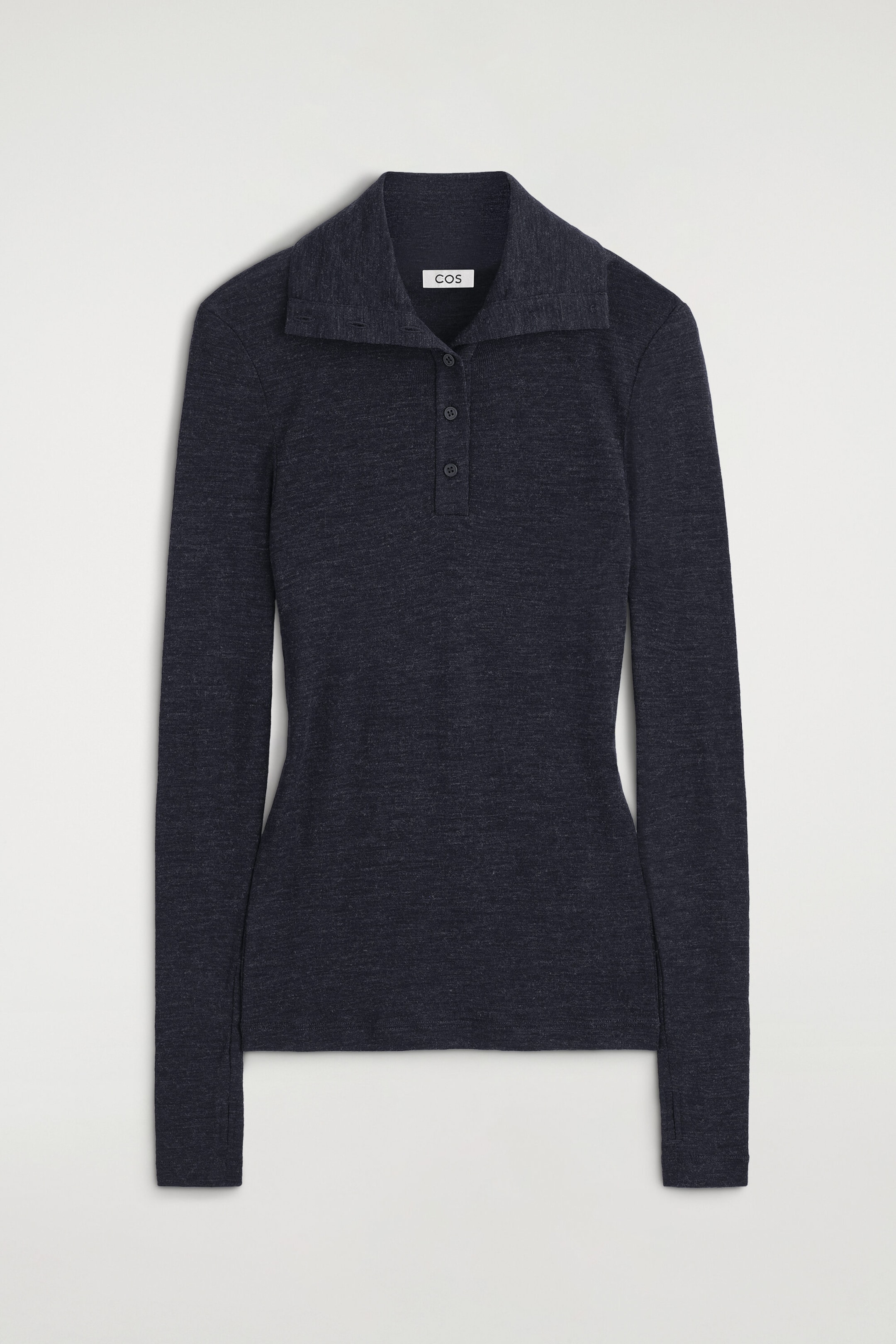 MERINO WOOL BUTTONED MOCK-NECK TOP