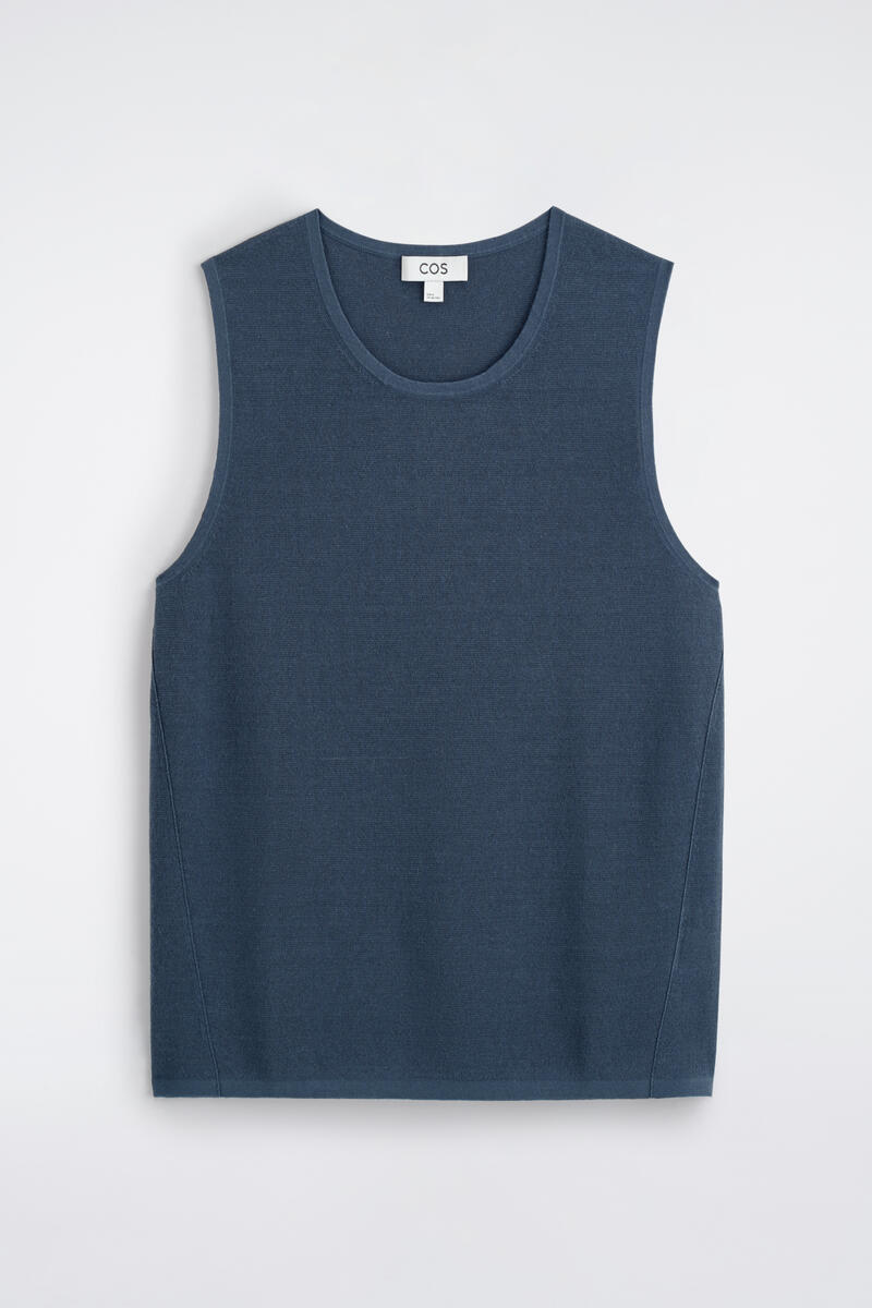 Knitted Linen Tank Top in Dark Blue