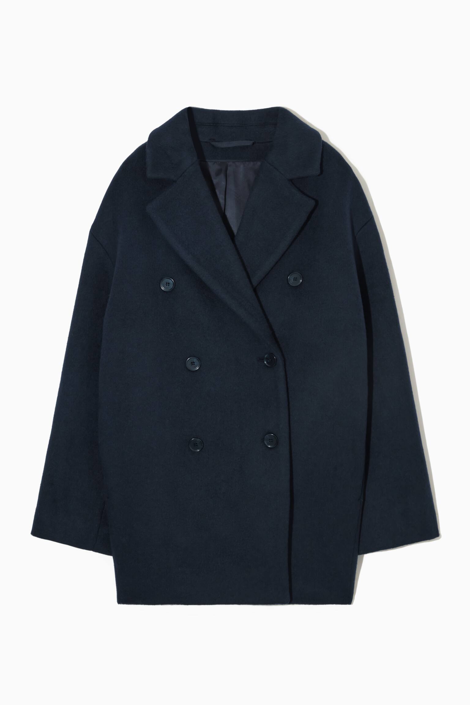 KURZER DOPPELREIHIGER MANTEL AUS WOLL-MIX - DUNKLES NAVYBLAU
