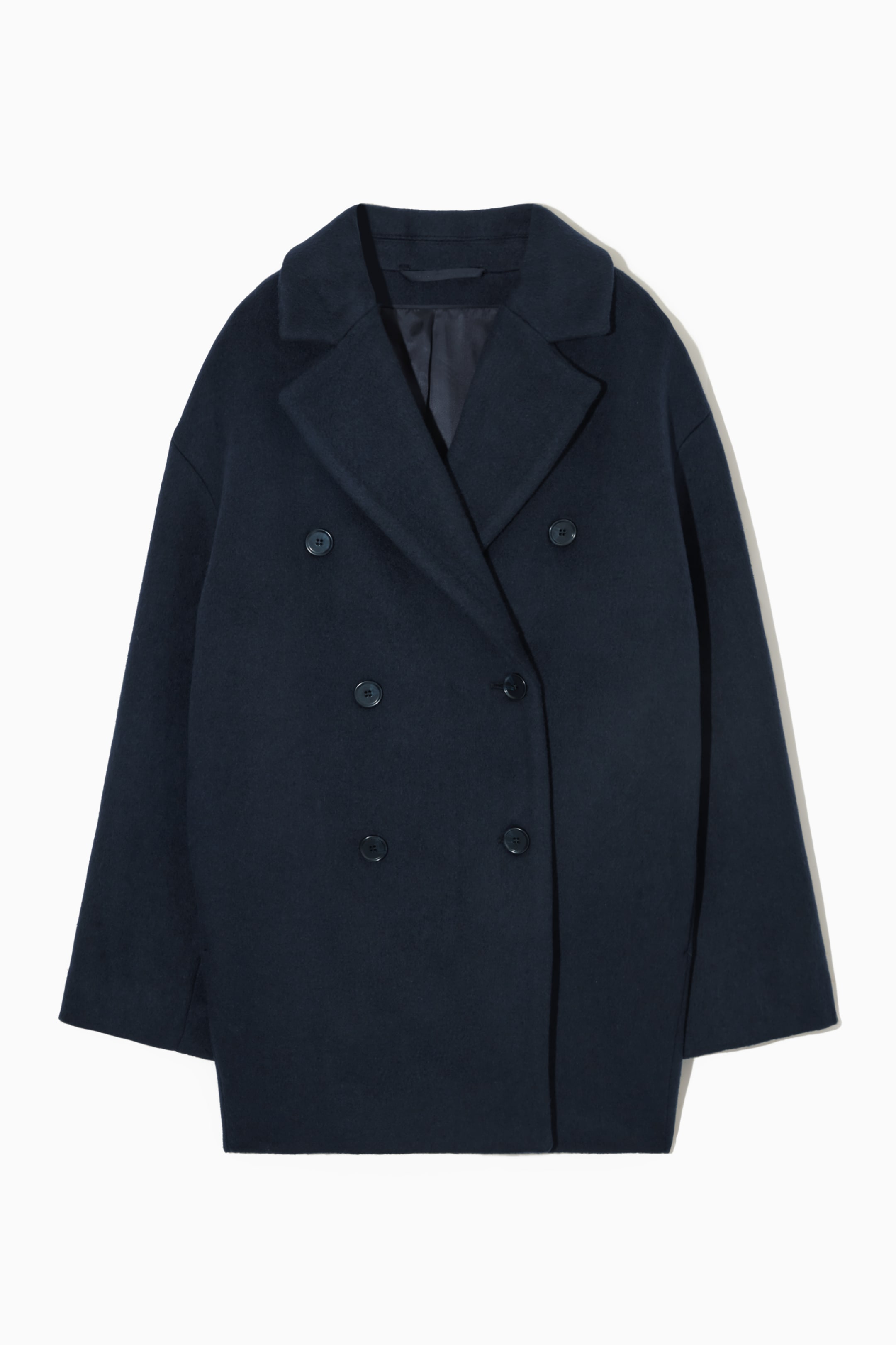 Näytä suurempi kuva: DOUBLE-BREASTED SHORT WOOL-BLEND COAT - DARK NAVY - NAISET | H&M FI 1