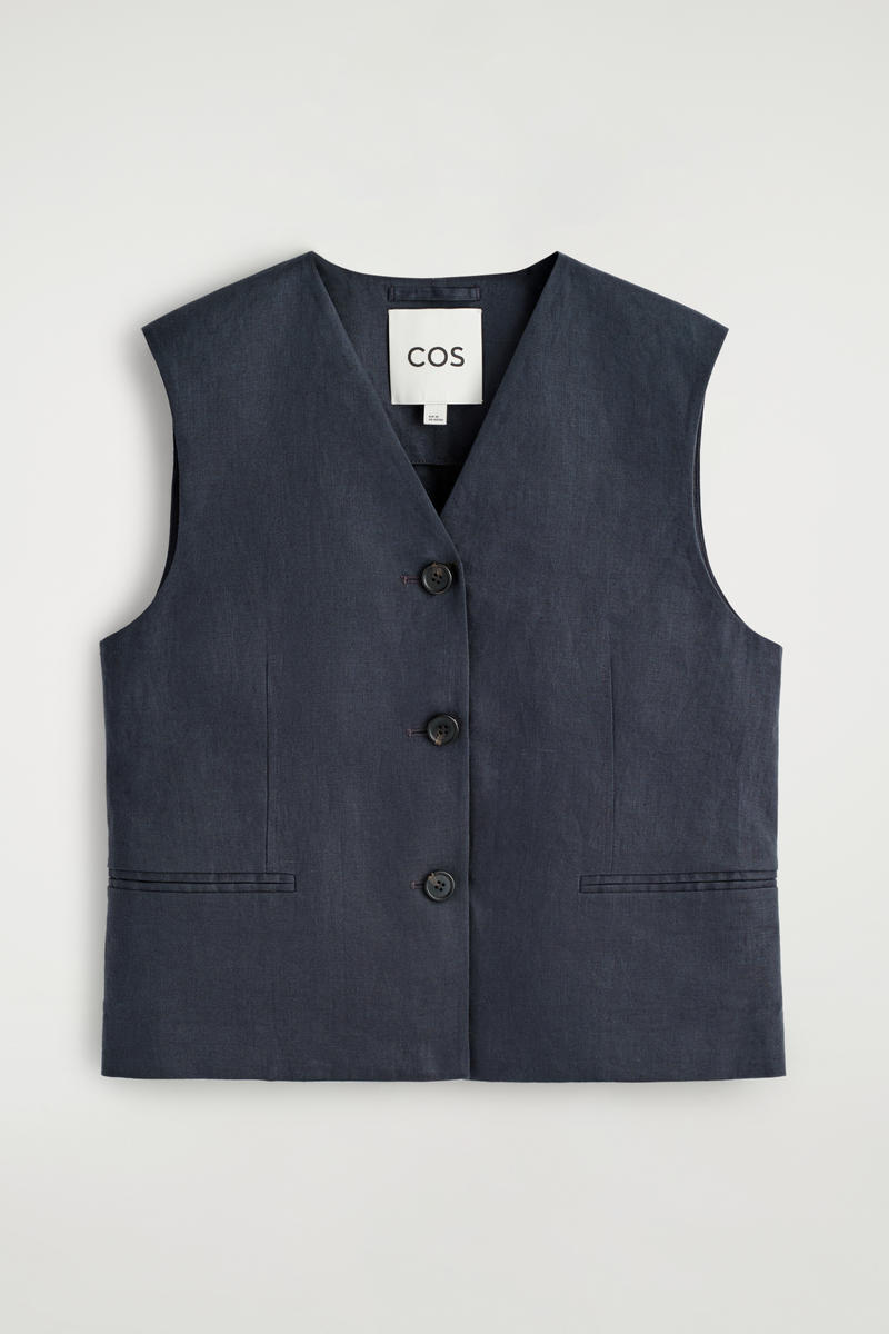 Cos Linen Vest In Black