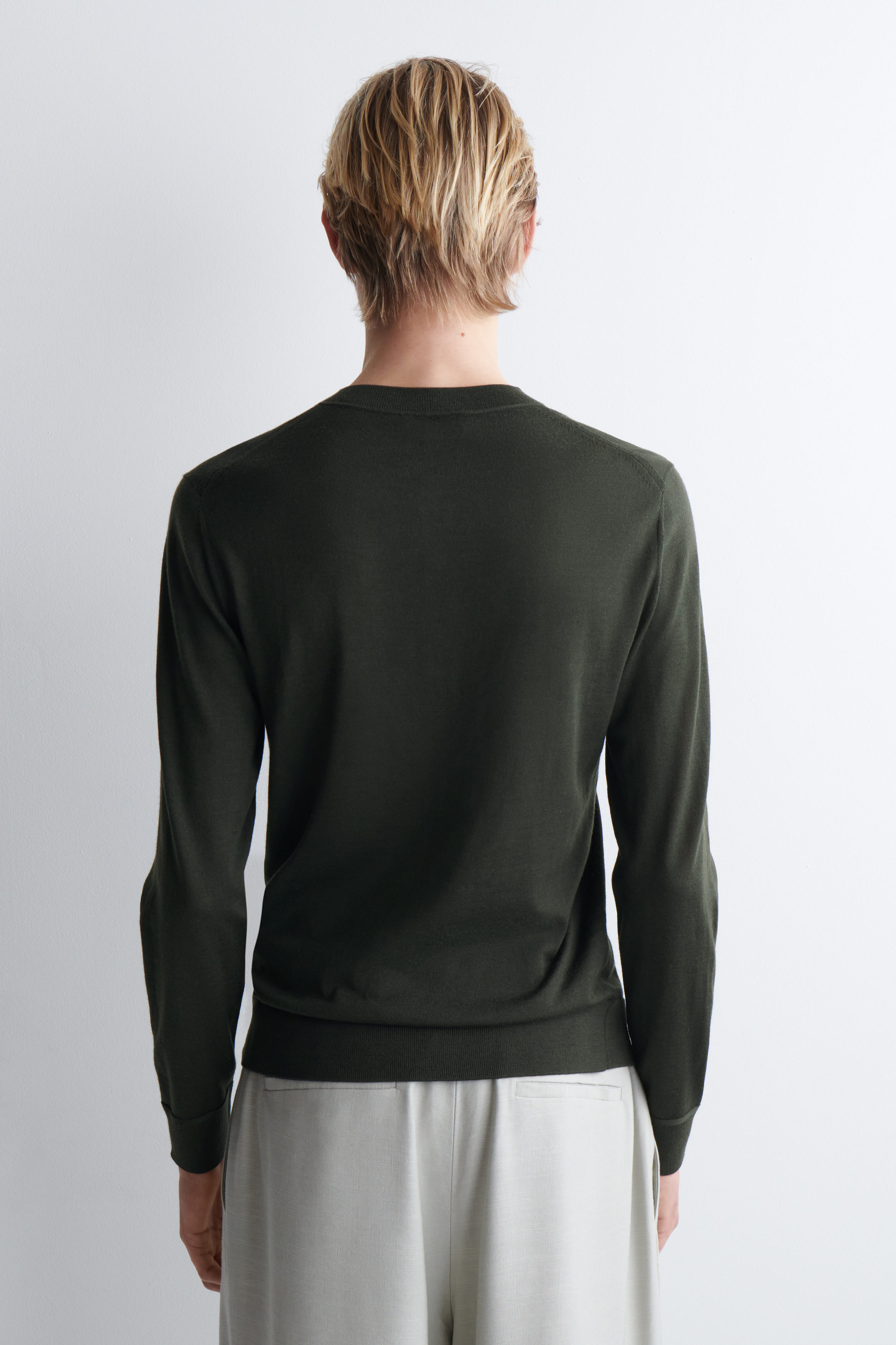 SLIM MERINO WOOL HENLEY TOP - DARK GREEN | COS US
