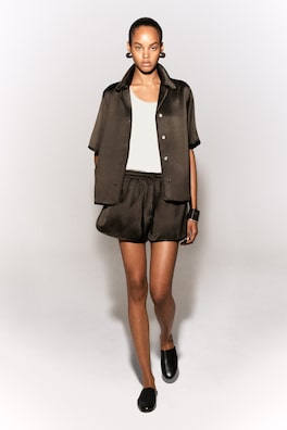 SATIN TRACK SHORTS — BROWN 8