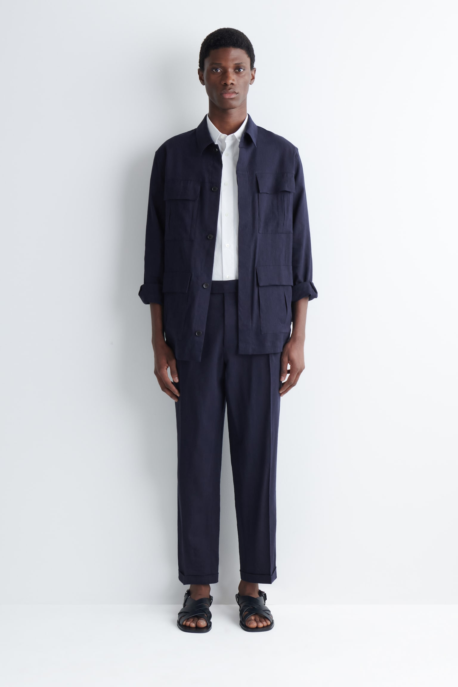 LEINENHOSE MIT NORMALER PASSFORM UND GERADEM BEIN - NAVYBLAU - 1