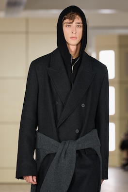 DOUBLE-BREASTED WOOL-BLEND LONG COAT — CHARCOAL MÉLANGE 10