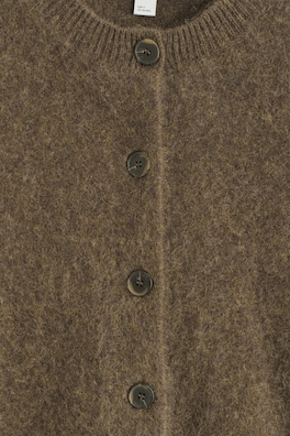 BRUSHED PURE CASHMERE CREW-NECK CARDIGAN — KHAKI 1