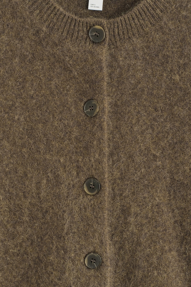 BRUSHED PURE CASHMERE CREW-NECK CARDIGAN — KHAKI