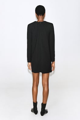 PLEATED TAILORED TWILL MINI DRESS — BLACK 4