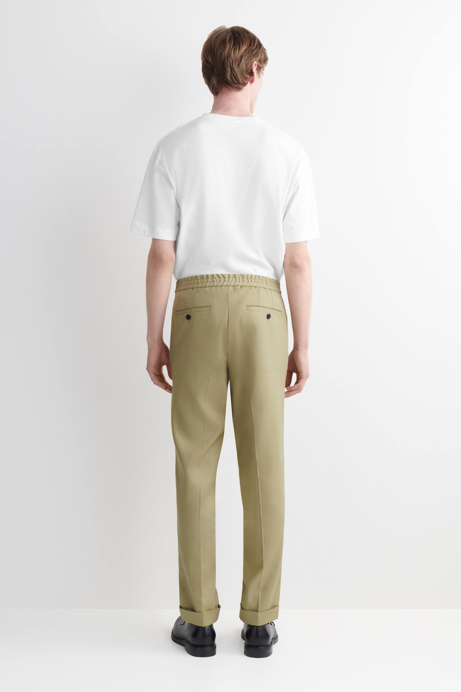 Linnen-katoenen broek met slanke pasvorm en rechte pijpen - BEIGE/ZWART - 5