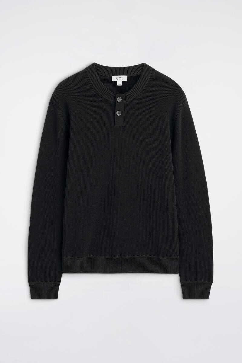 Knitted Cotton Henley Sweater