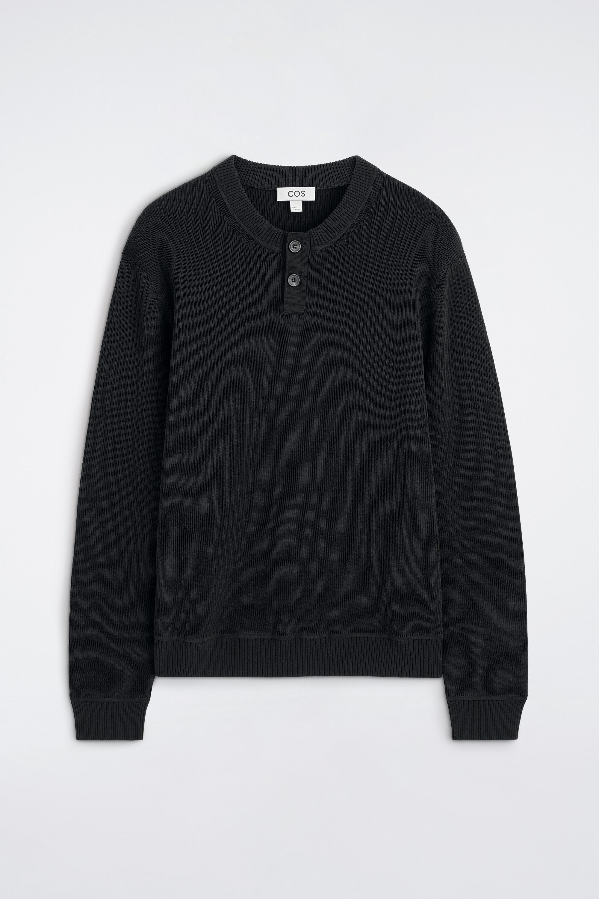 Euro Black Henley Neck Knit ITALY製 KNITTED COTTON HENLEY SWEATER - BLACK | COS US