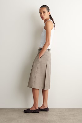 BOX-PLEAT WOOL MIDI SKIRT — BEIGE / CHECKED 4