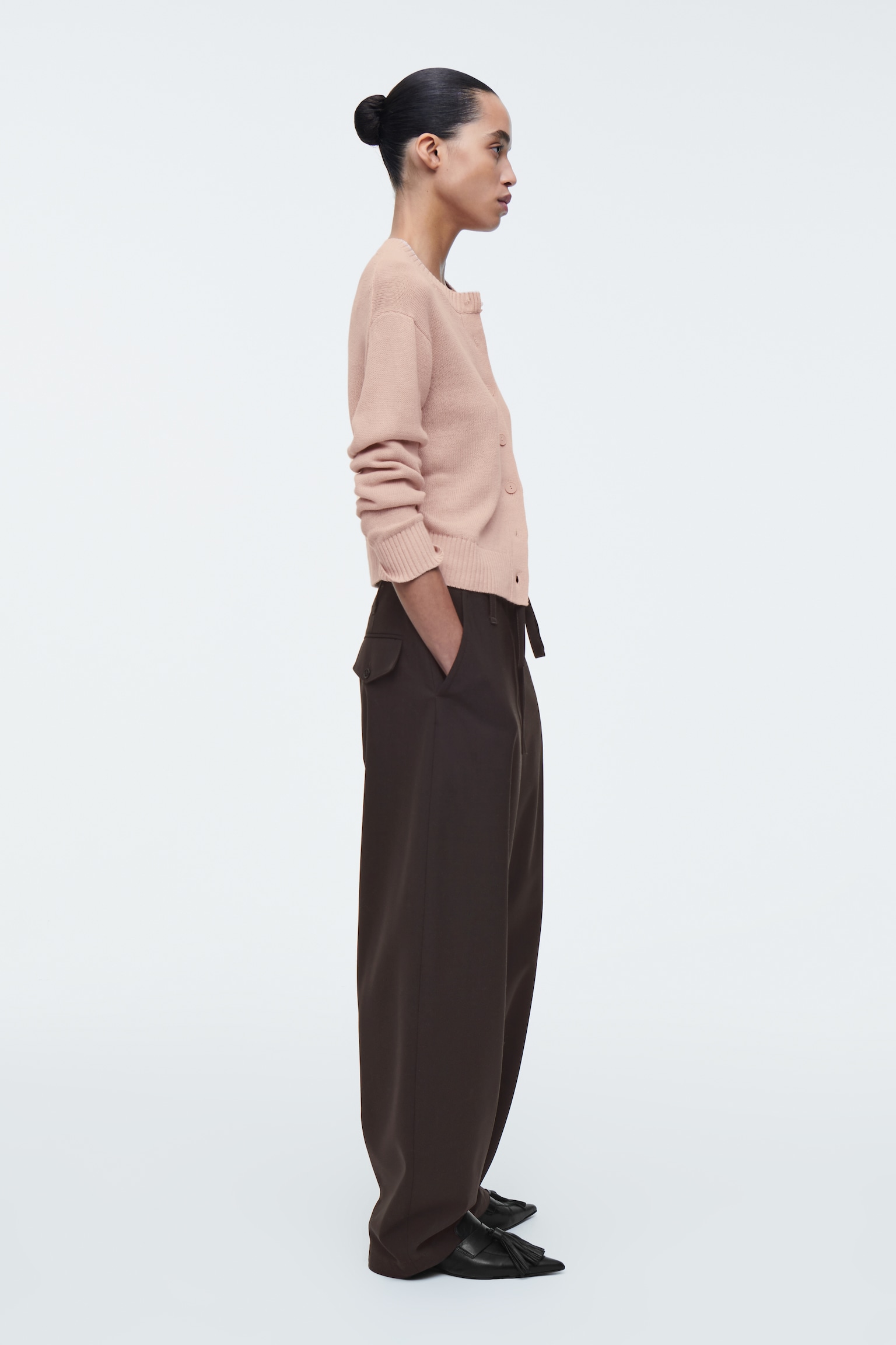 CARDIGAN EN MAILLE DE LIN - ROSE/IVOIRE/BRUN FONCÉ - 7