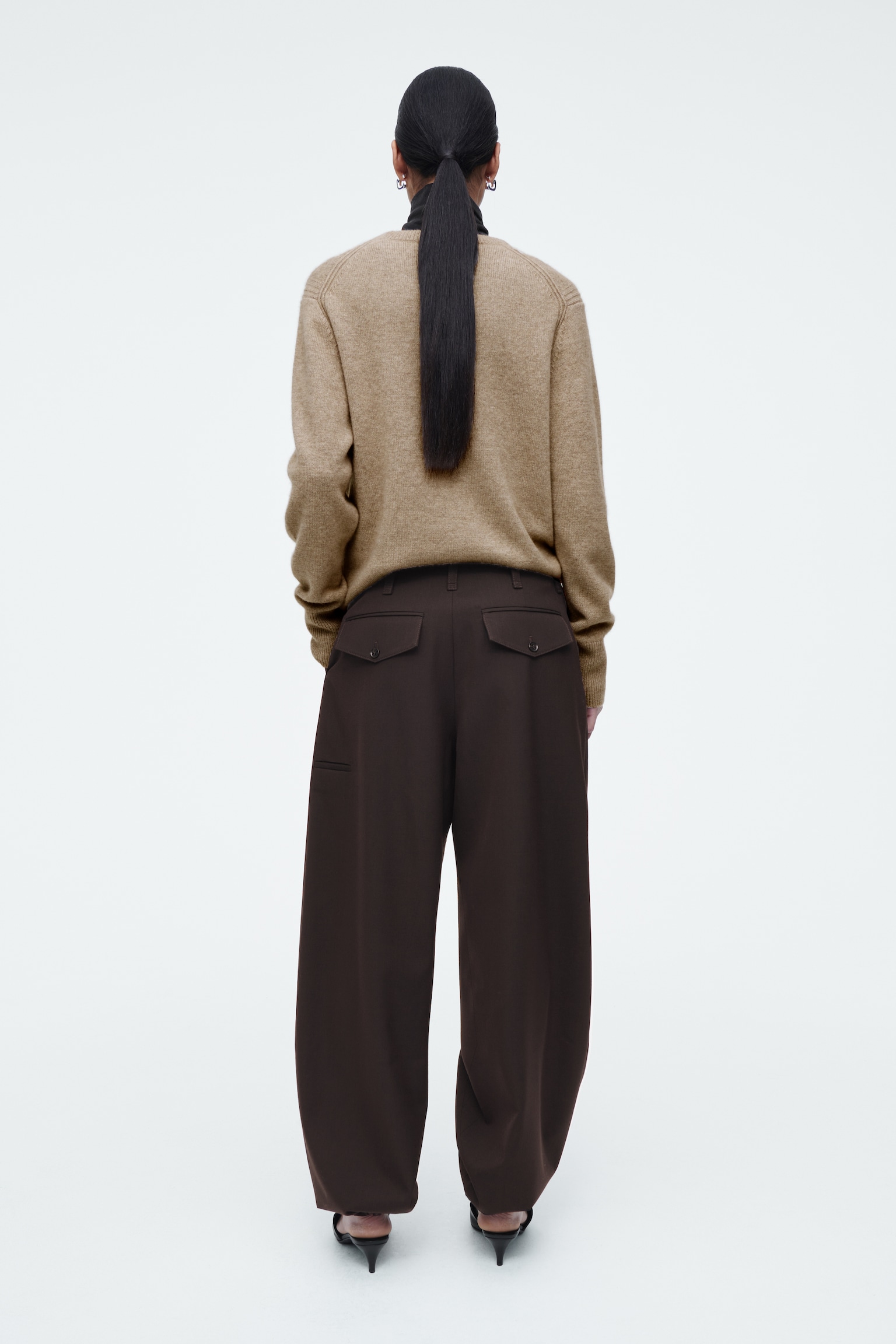 PANTALON BARREL TAILLE AJUSTABLE EN SERGÉ - BRUN FONCÉ - 3