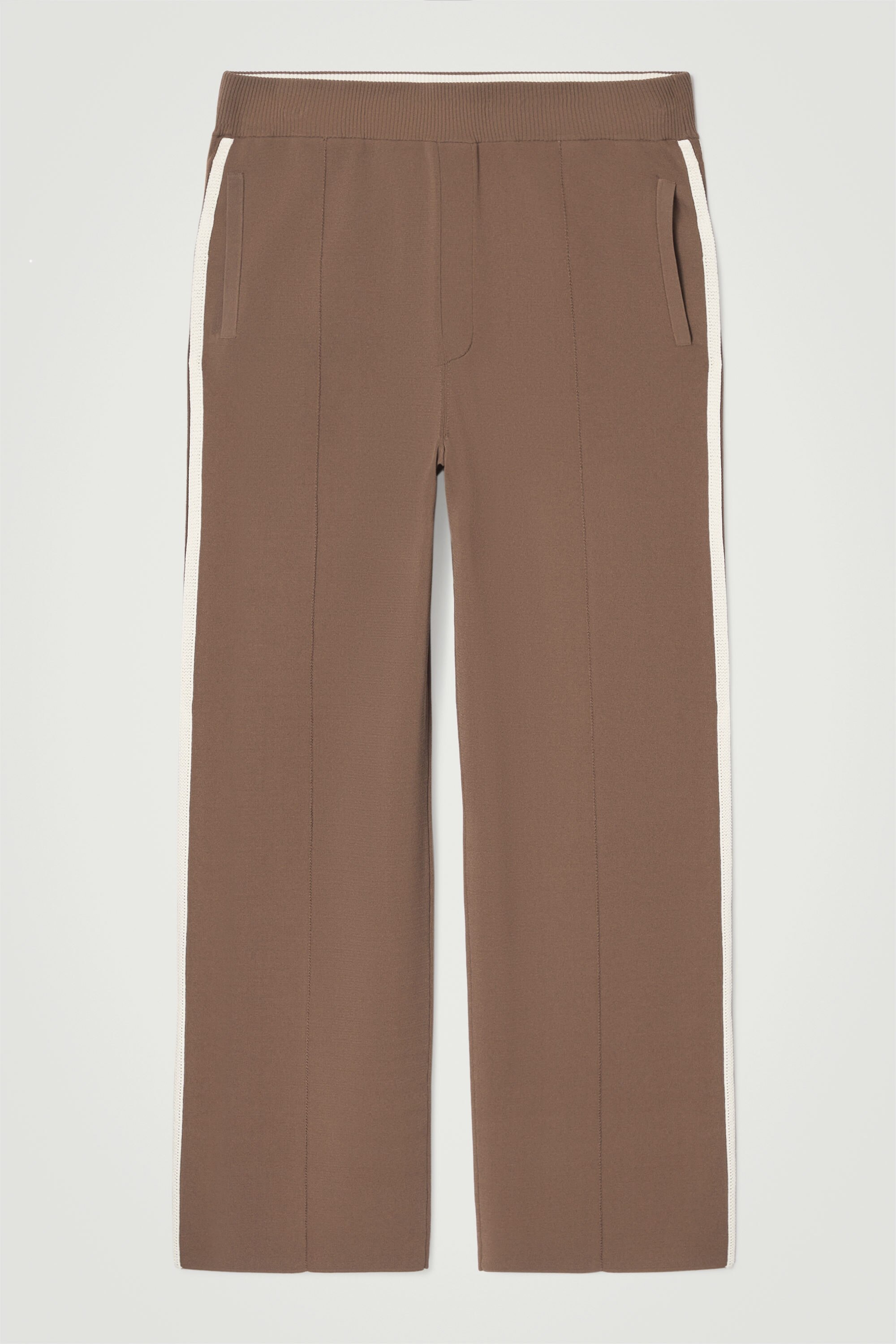 CONTRAST-STRIPE KNITTED STRAIGHT-LEG JOGGERS - BROWN / IVORY