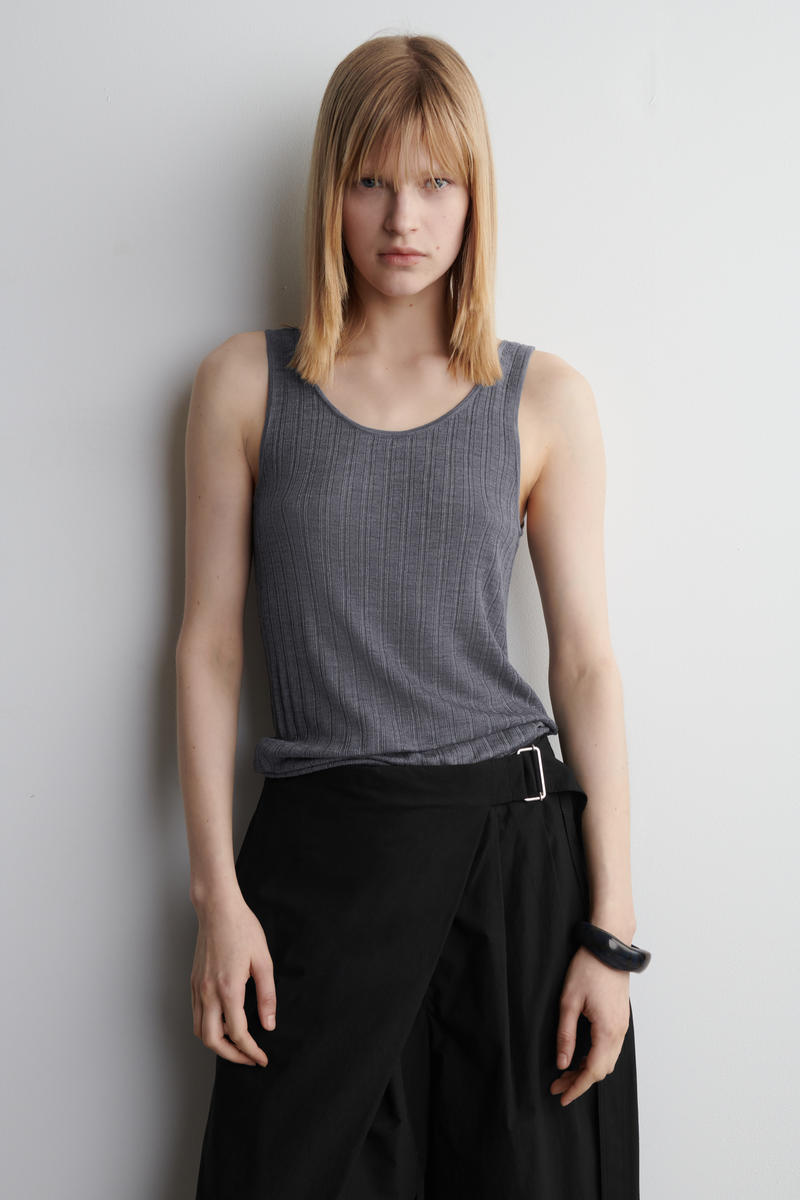 Cos Ribbed-knit Silk Tank Top In Gray