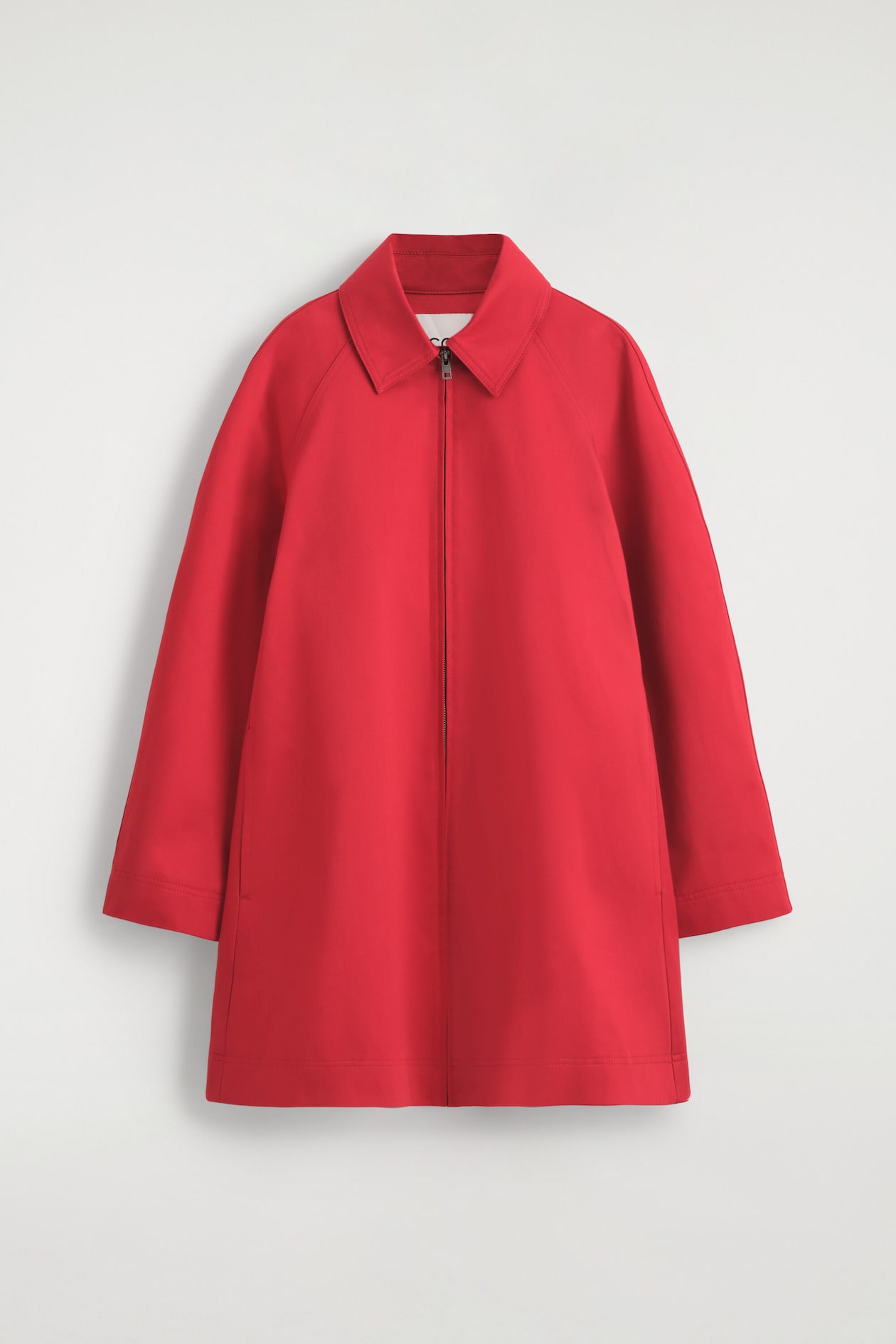 SCULPTURAL COTTON SWING COAT — RED