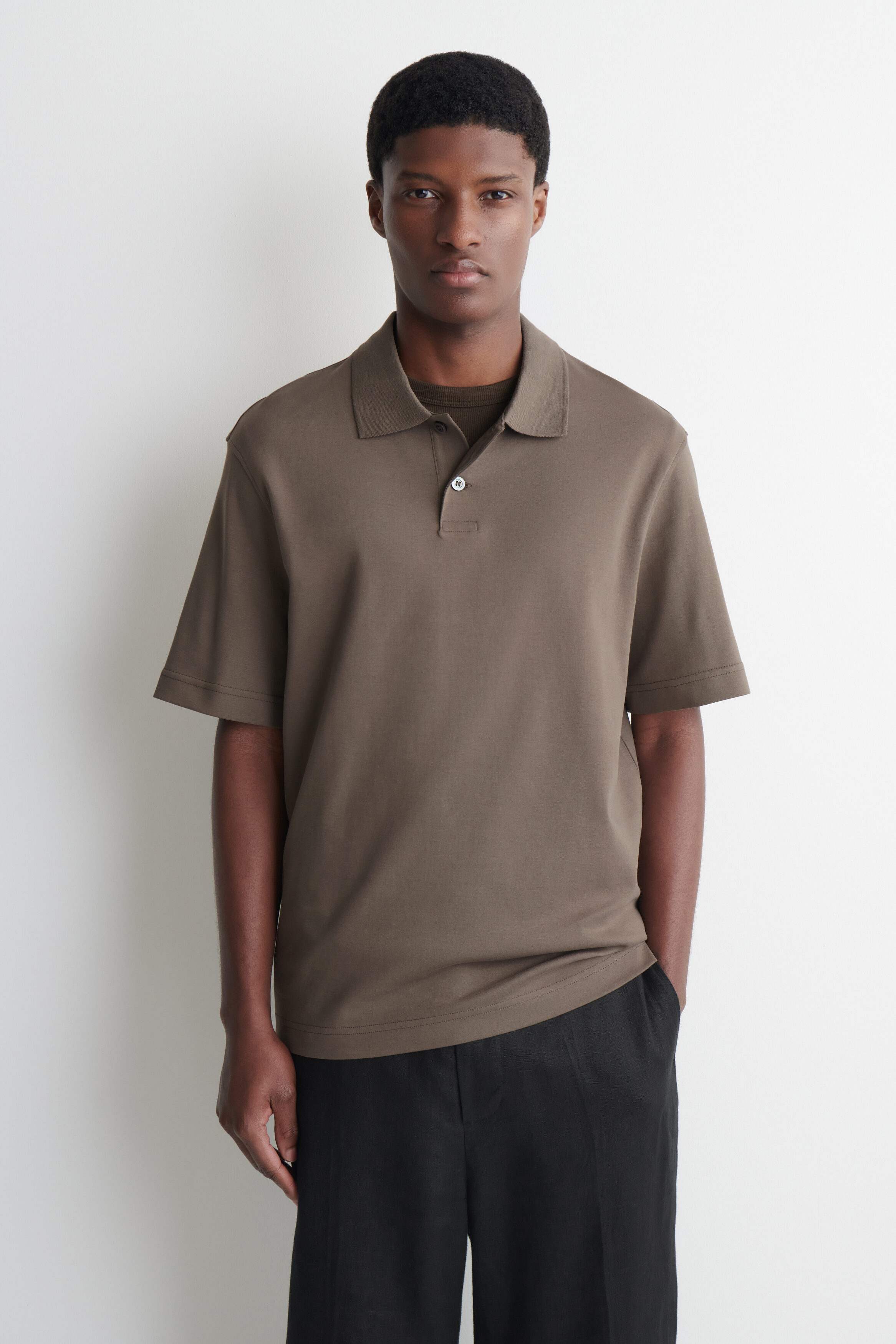INTERLOCK COTTON POLO SHIRT - DARK BEIGE | COS CA