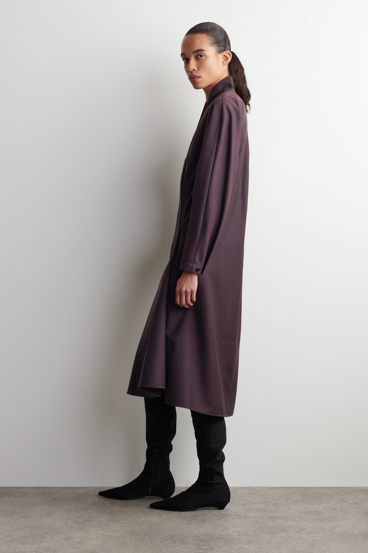 SHAWL-COLLAR WOOL WRAP DRESS - PURPLE - 4