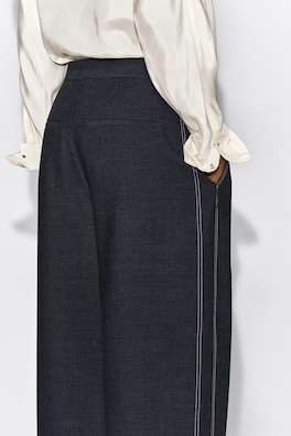 TOPSTITCHED BARREL-LEG PANTS — CHARCOAL 4