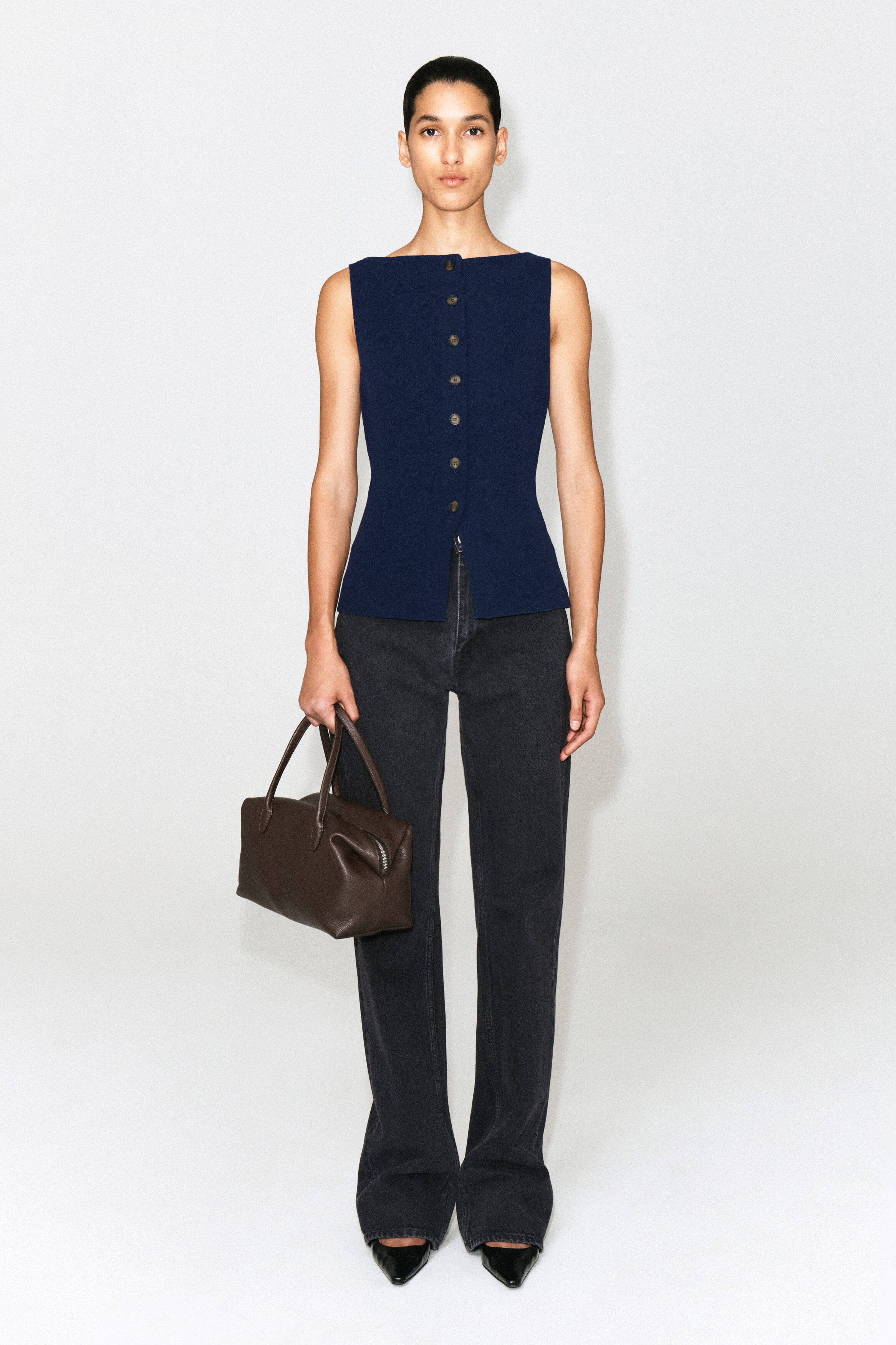 COTTON-BLEND CREPE VEST - NAVY | COS US
