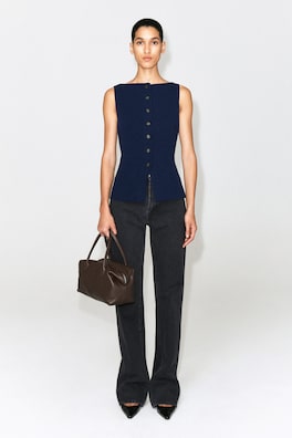 COTTON-BLEND CREPE VEST — NAVY 2