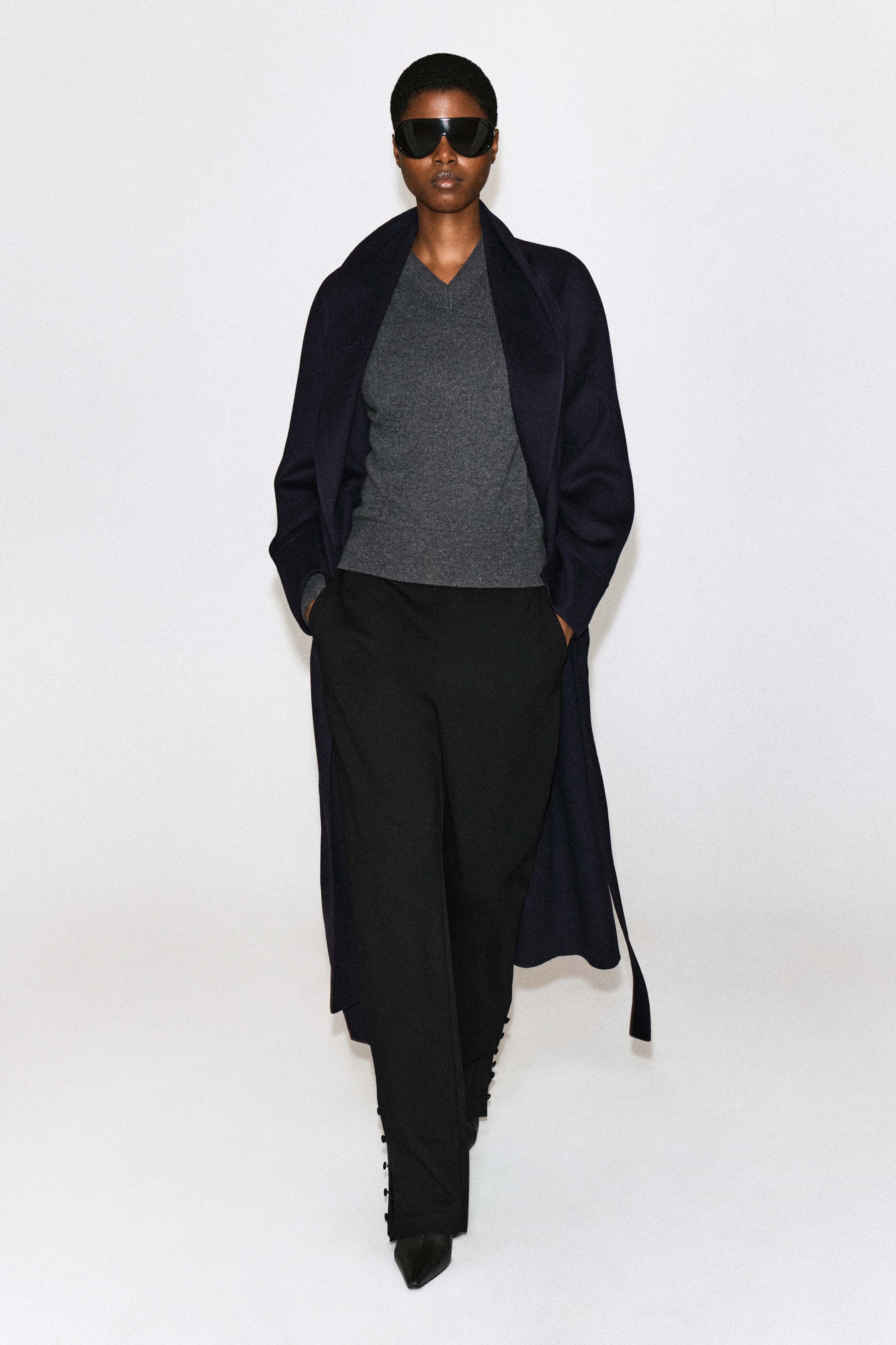 SHAWL-COLLAR DOUBLE-FACED WOOL LONG COAT - NAVY | COS CA