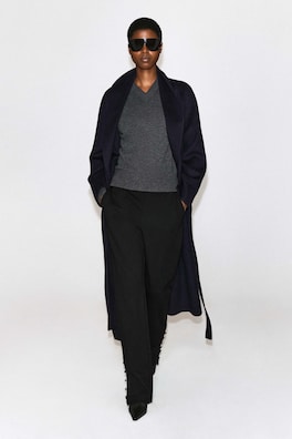 SHAWL-COLLAR DOUBLE-FACED WOOL LONG COAT — NAVY 2