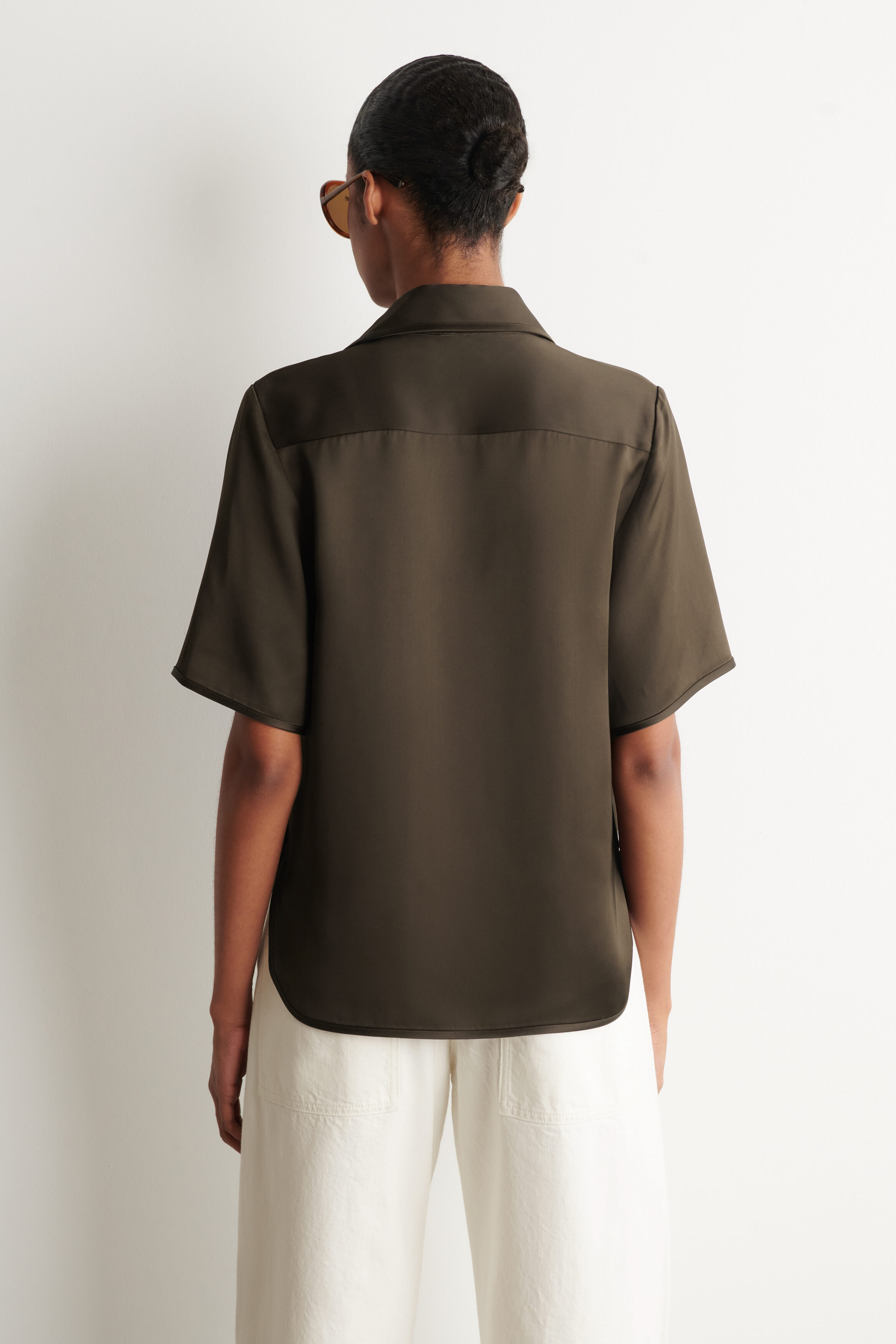 Contrast-Piped Satin Shirt