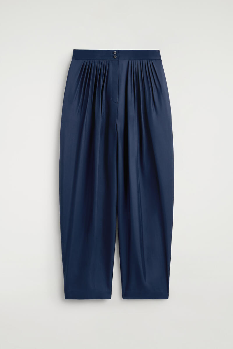 Draped Pleated Silk Straight-Leg Pants