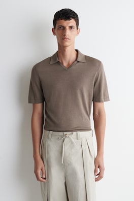 CONTRAST-TIPPED SILK-COTTON POLO SHIRT — BROWN 1