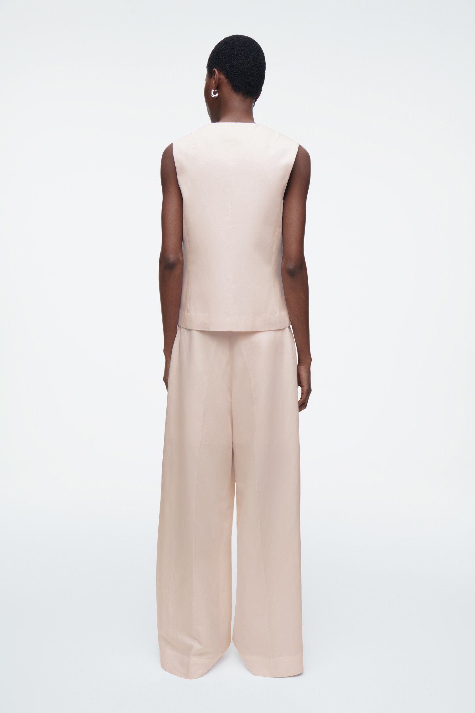 PANTALON LARGE EN LIN MÉLANGÉ DÉCONTRACTÉ - ROSE CLAIR/BLEU MARINE/NOIR - 4