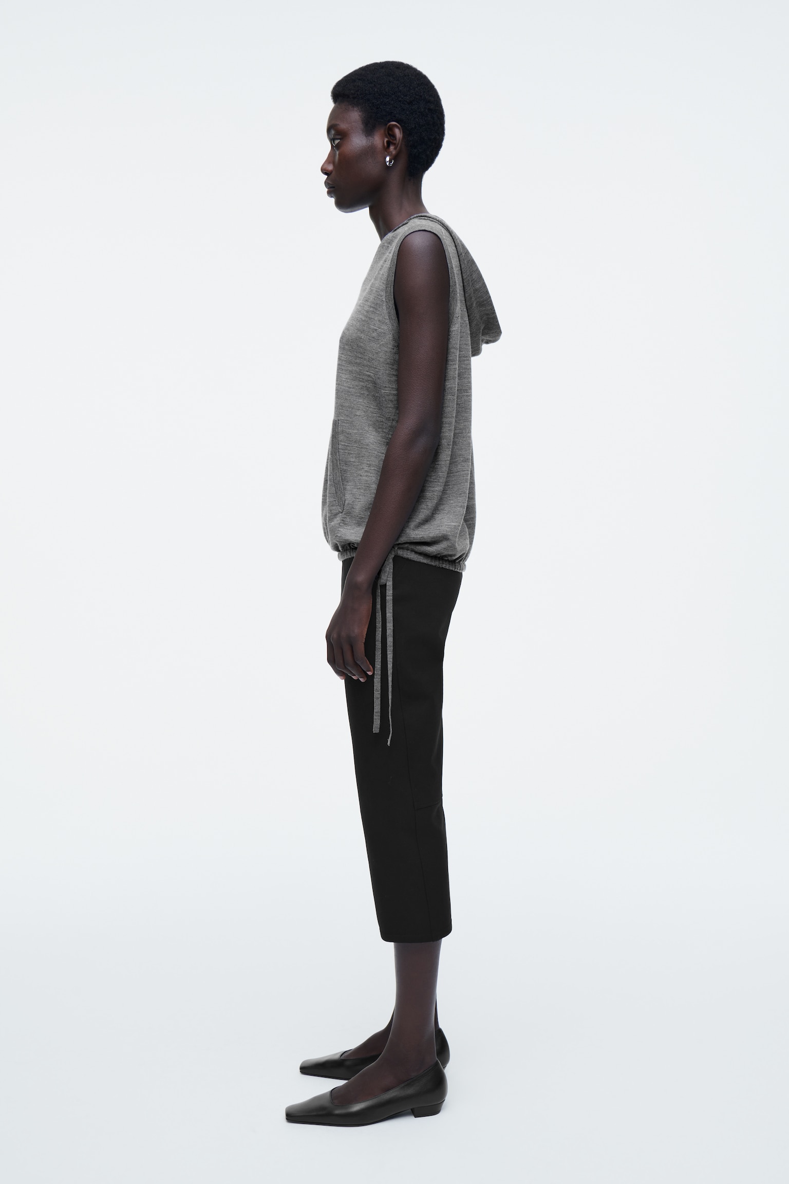 MERINO WOOL SLEEVELESS HOODIE - GREY MÉLANGE - 6