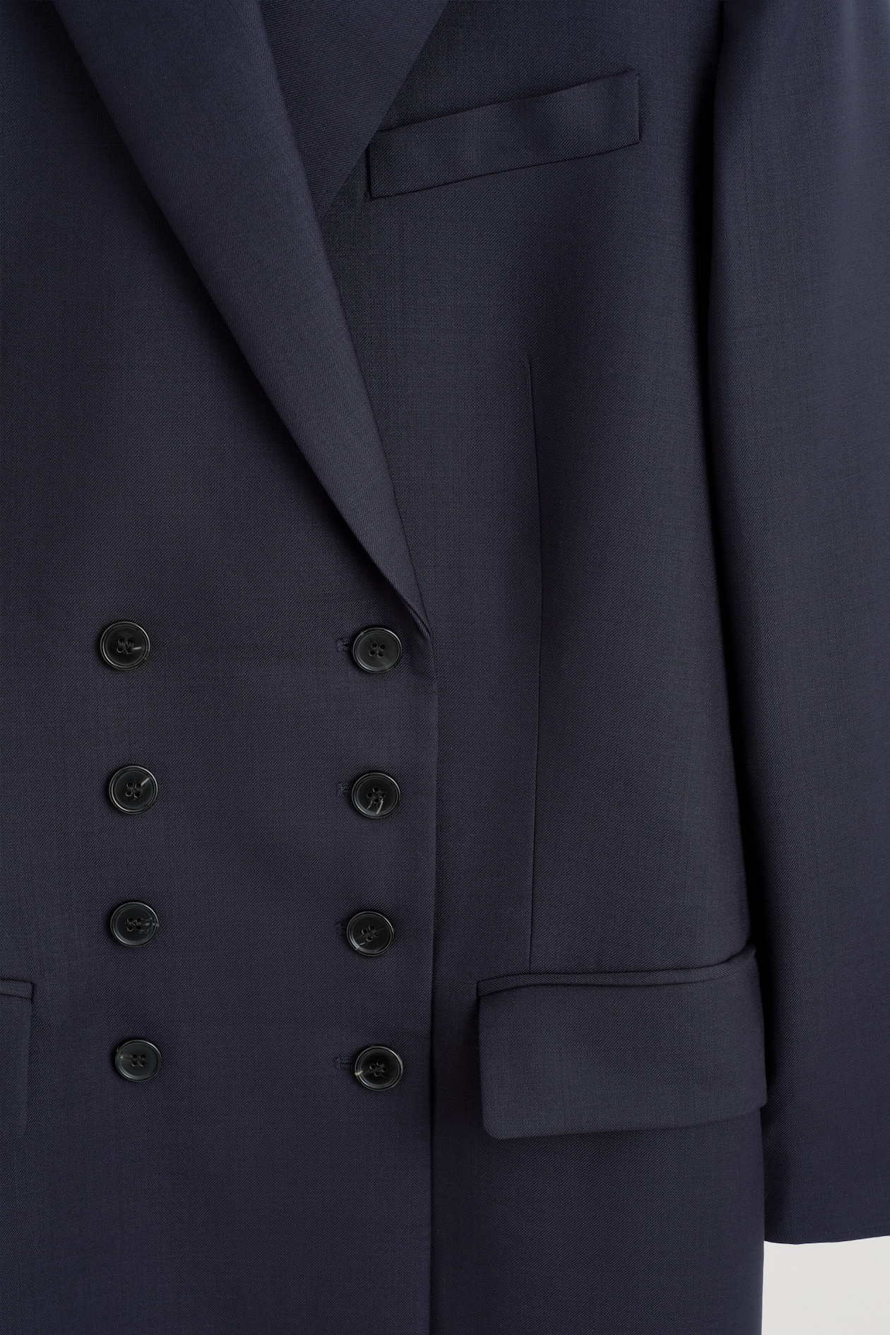 WOOL DOUBLE-BREASTED LONGLINE BLAZER — NAVY