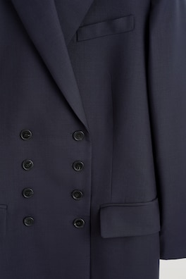 WOOL DOUBLE-BREASTED LONGLINE BLAZER — NAVY 6