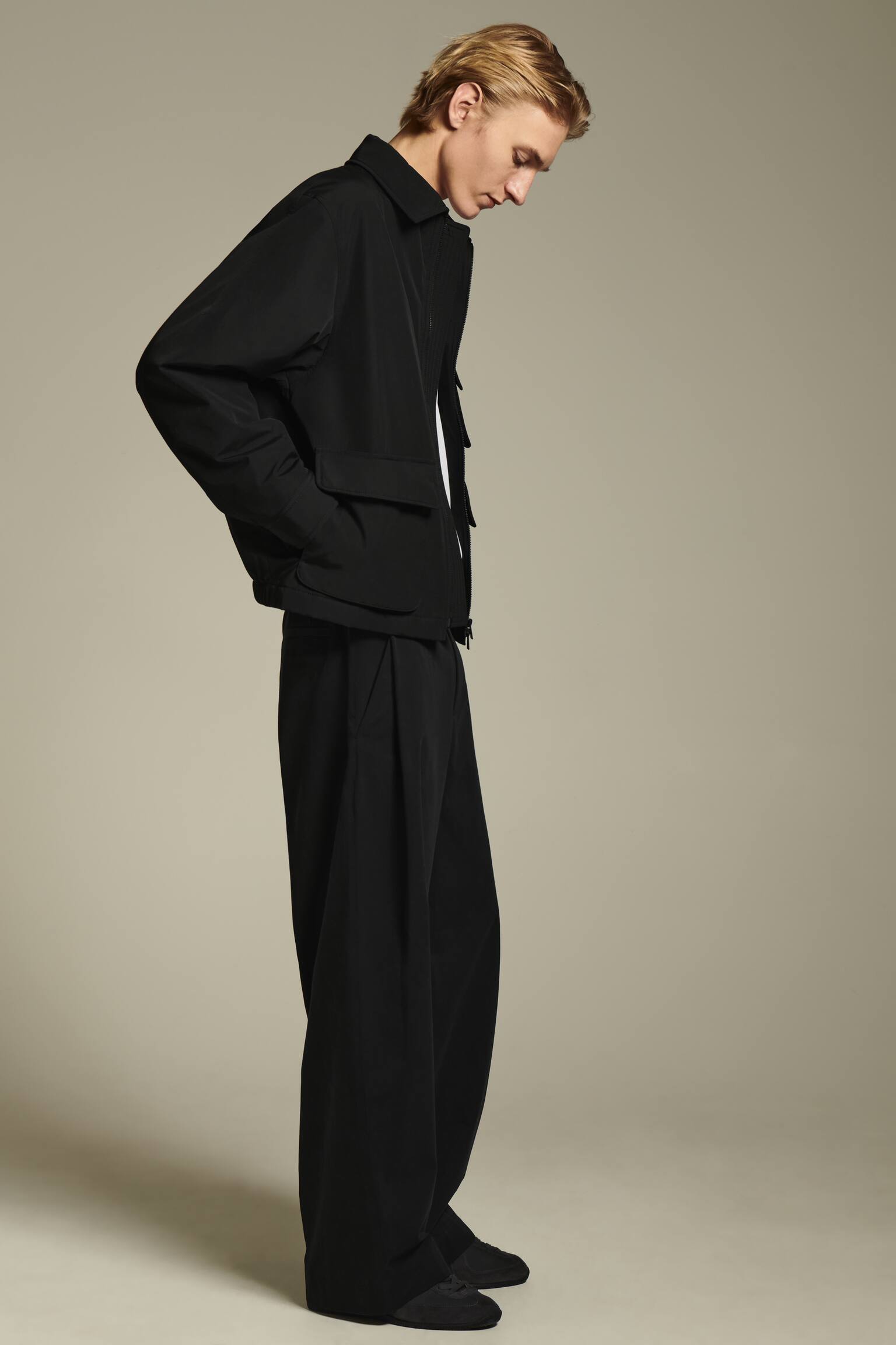 PANTALONI IN COTONE A GAMBA LARGA CON PIEGHE - NERO/GRIGIO - 3