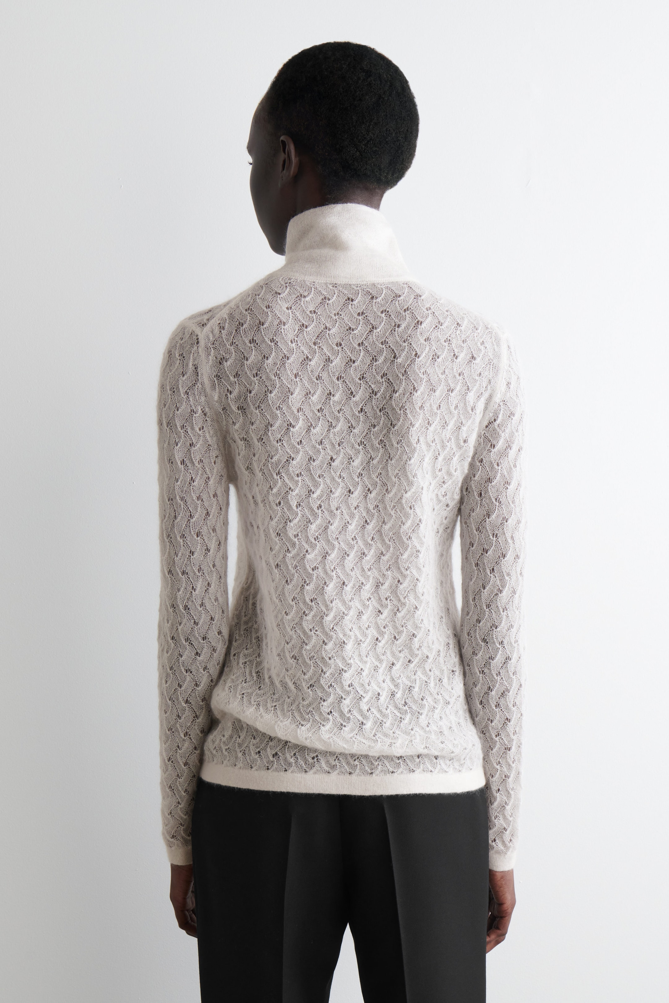 POINTELLE-KNIT MOHAIR SWEATER