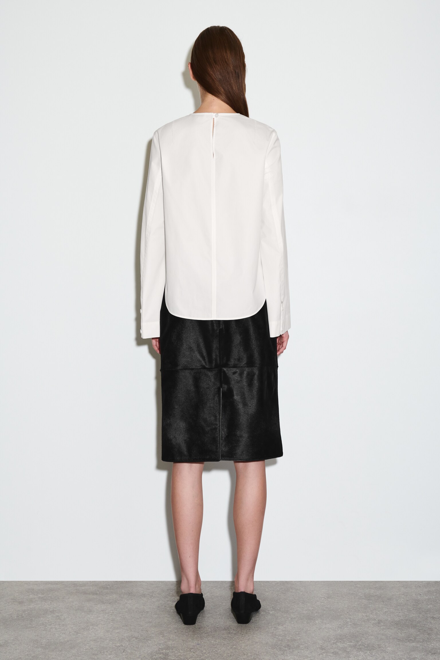 BLOUSE À OURLET INCURVÉ EN COTON - BLANC - 4