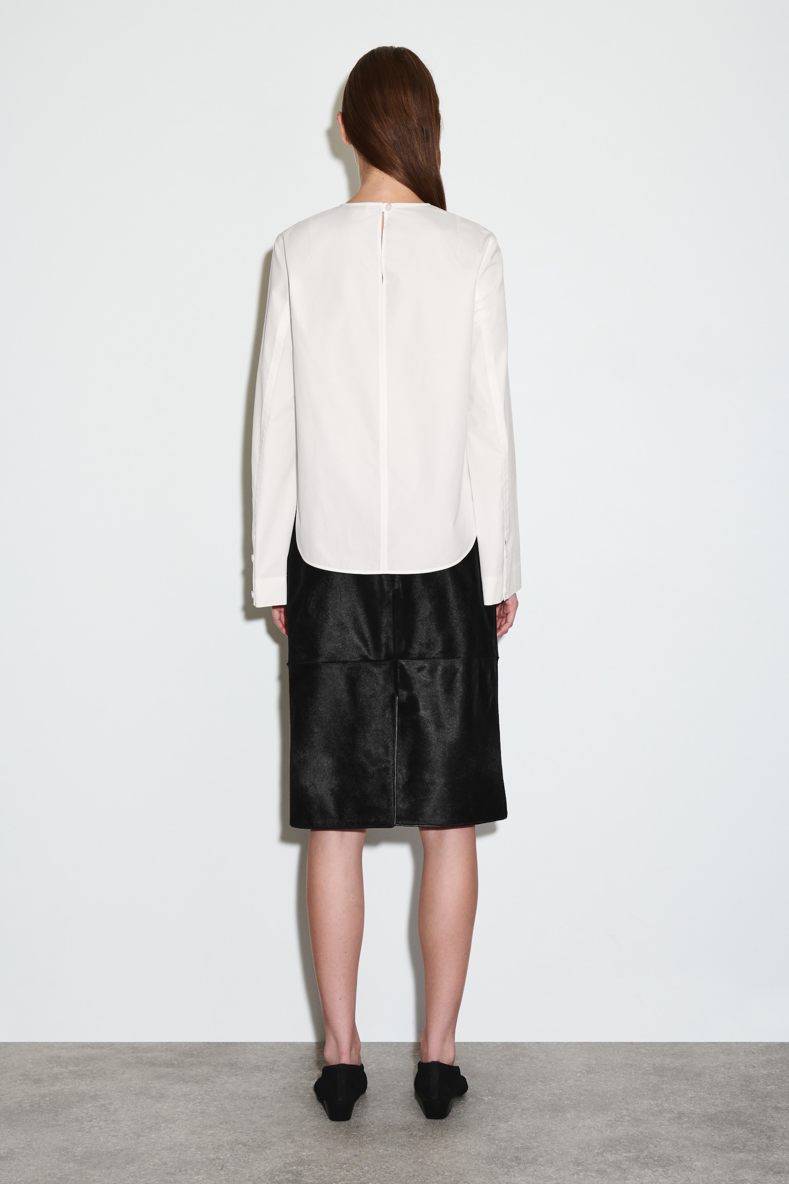 BLOUSE À OURLET INCURVÉ EN COTON - BLANC - 7