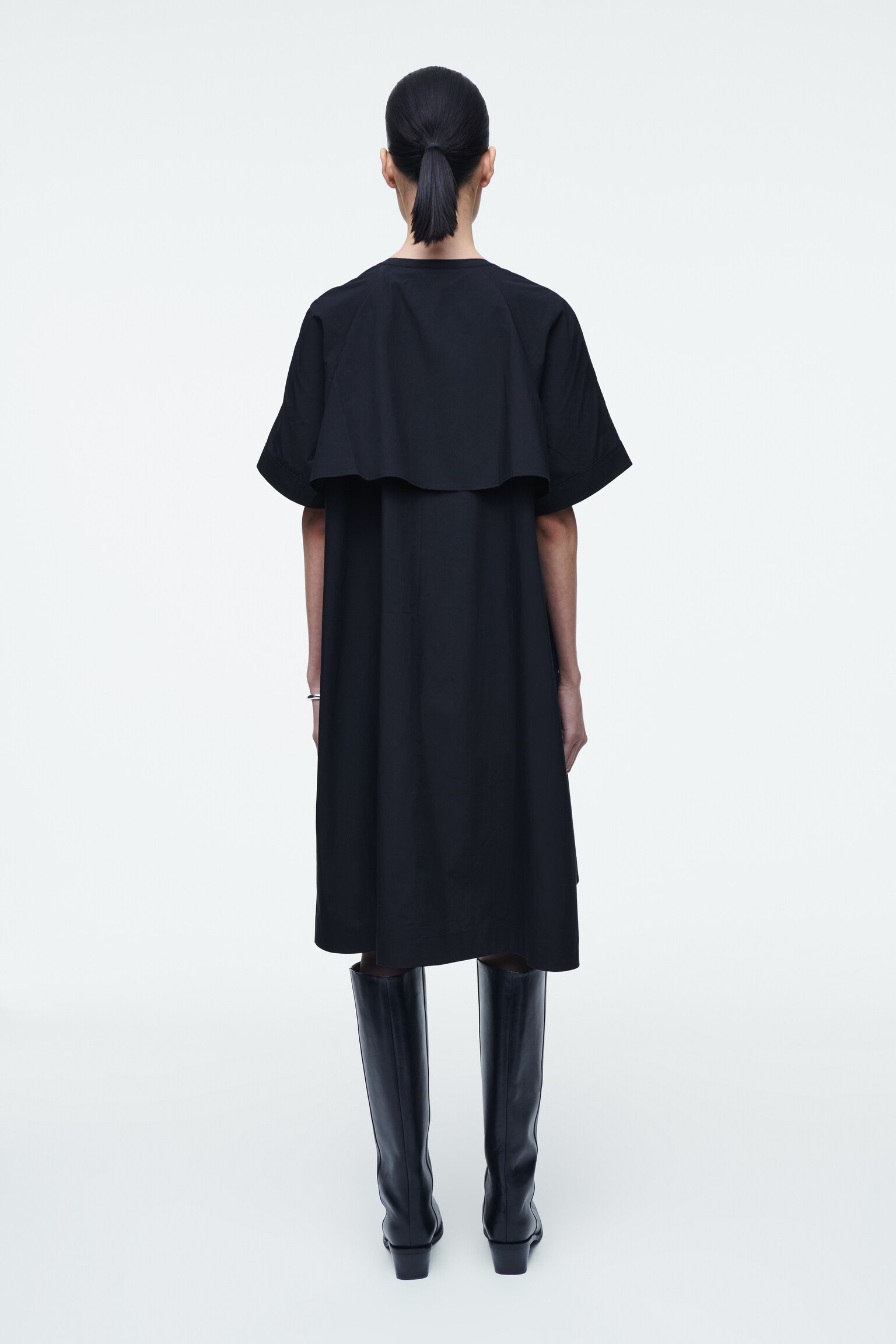 ROBE MIDI OVERSIZE EN POPELINE ÉVASÉE - BLEU MARINE - 3