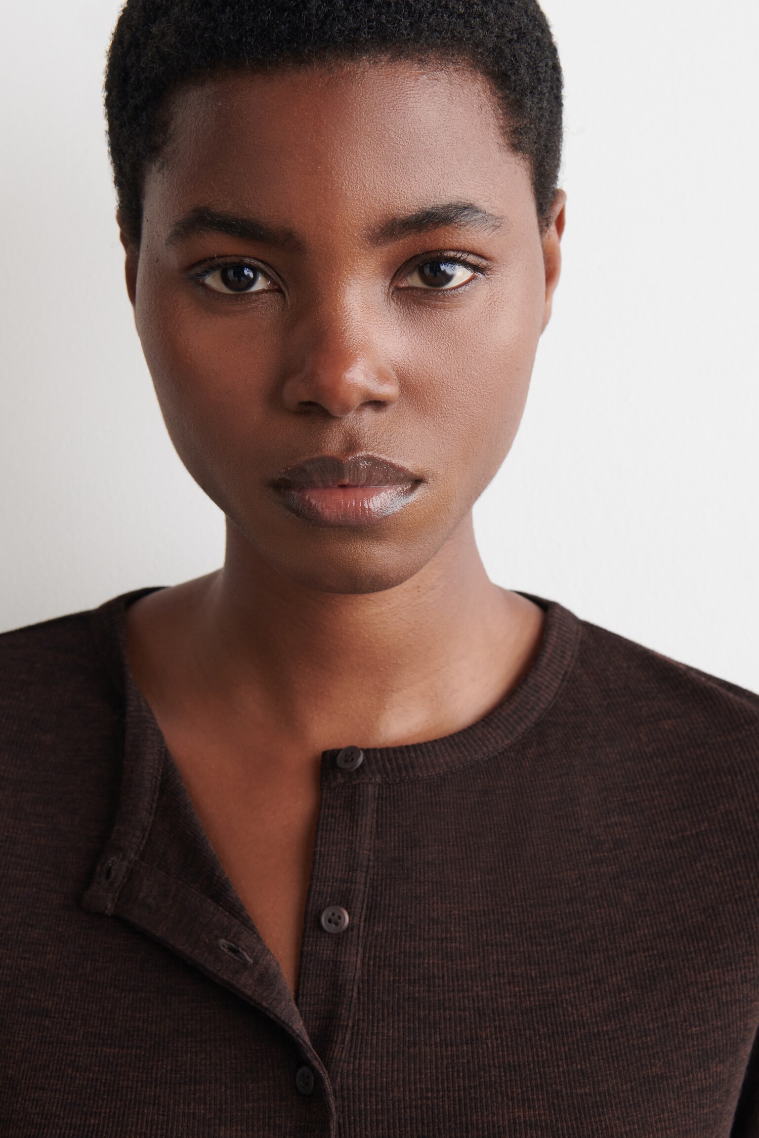 RIBBED WOOL HENLEY TOP - BROWN MÉLANGE/IVORY - 5